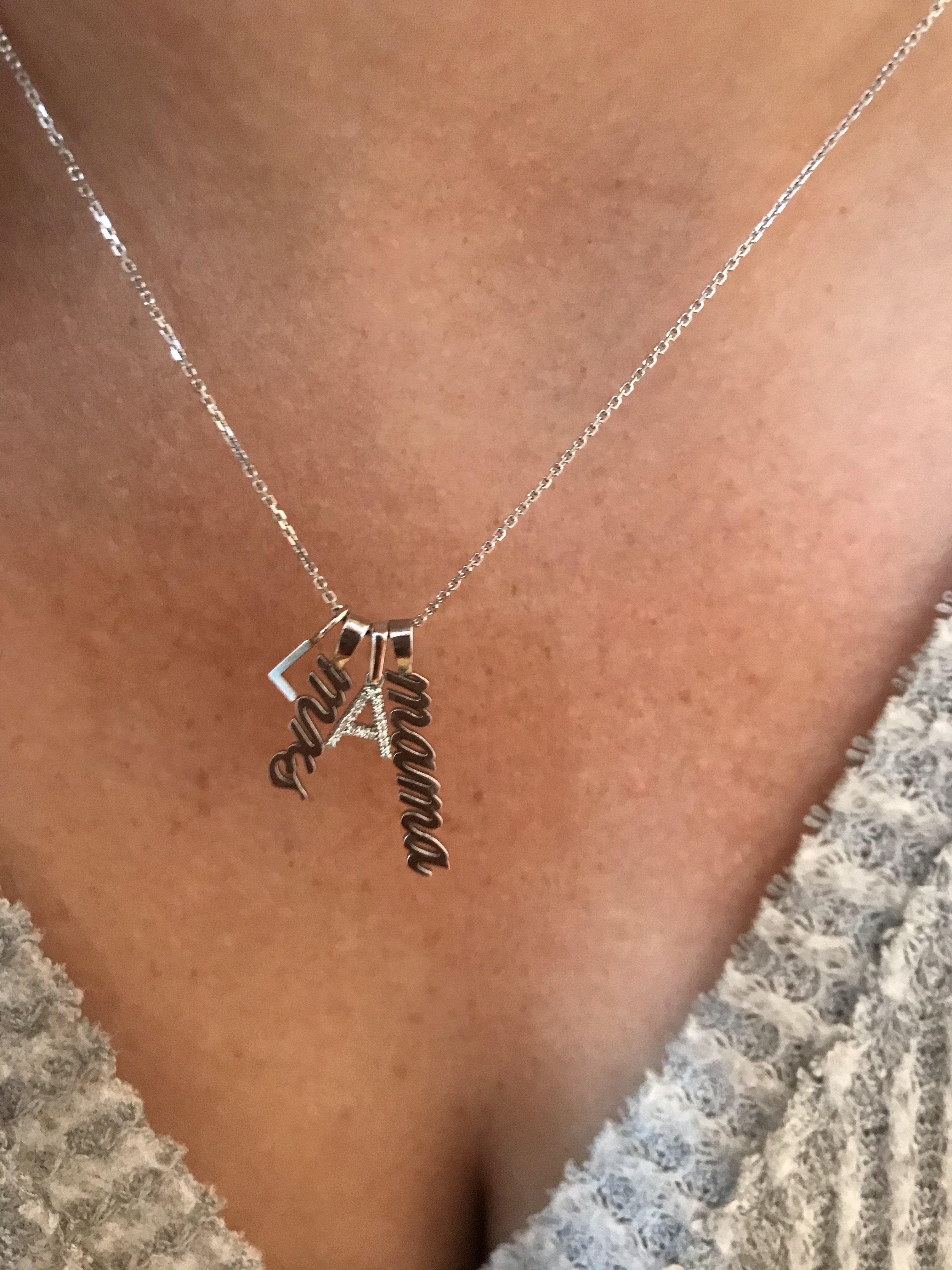 14K White Gold Cursive Mama Charm