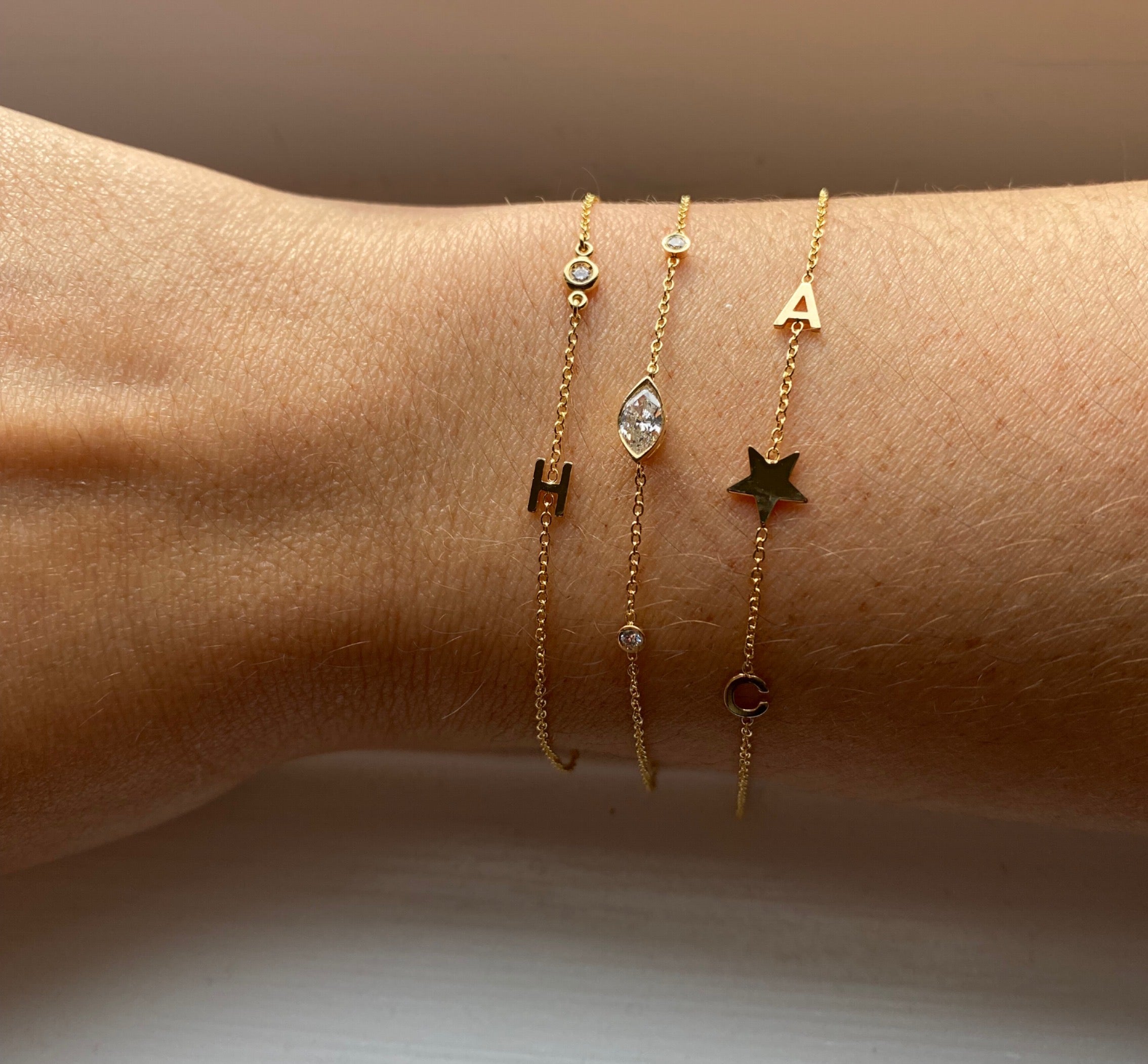14K Gold Initial and Diamond Bracelet