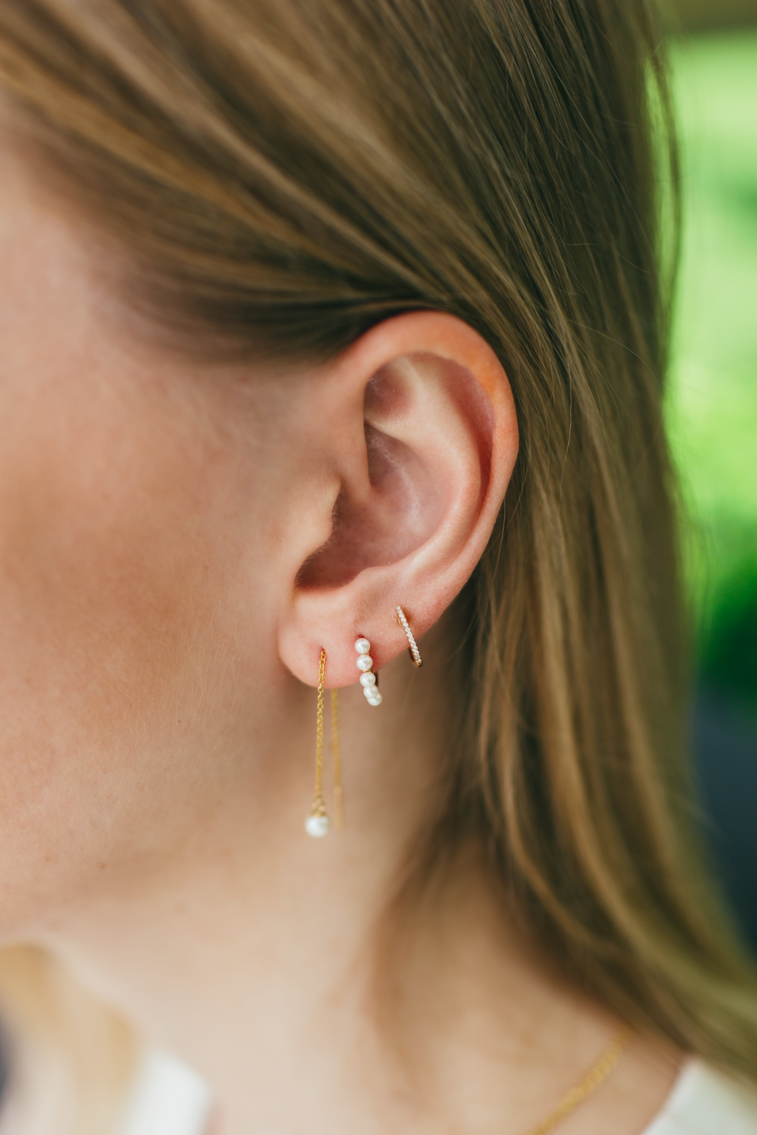 14K Gold Pearl Huggies