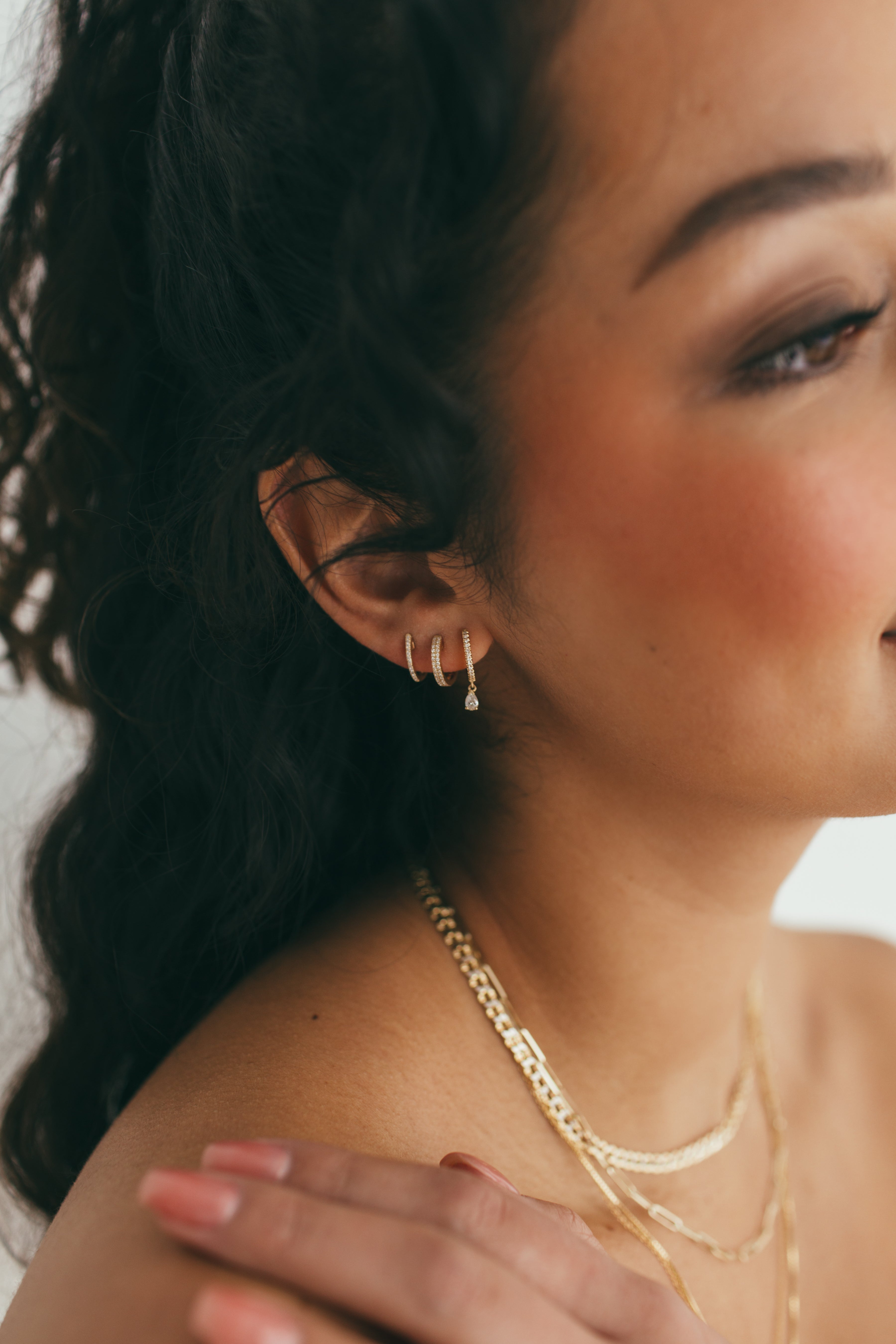 14K Gold Two Row Diamond Huggies