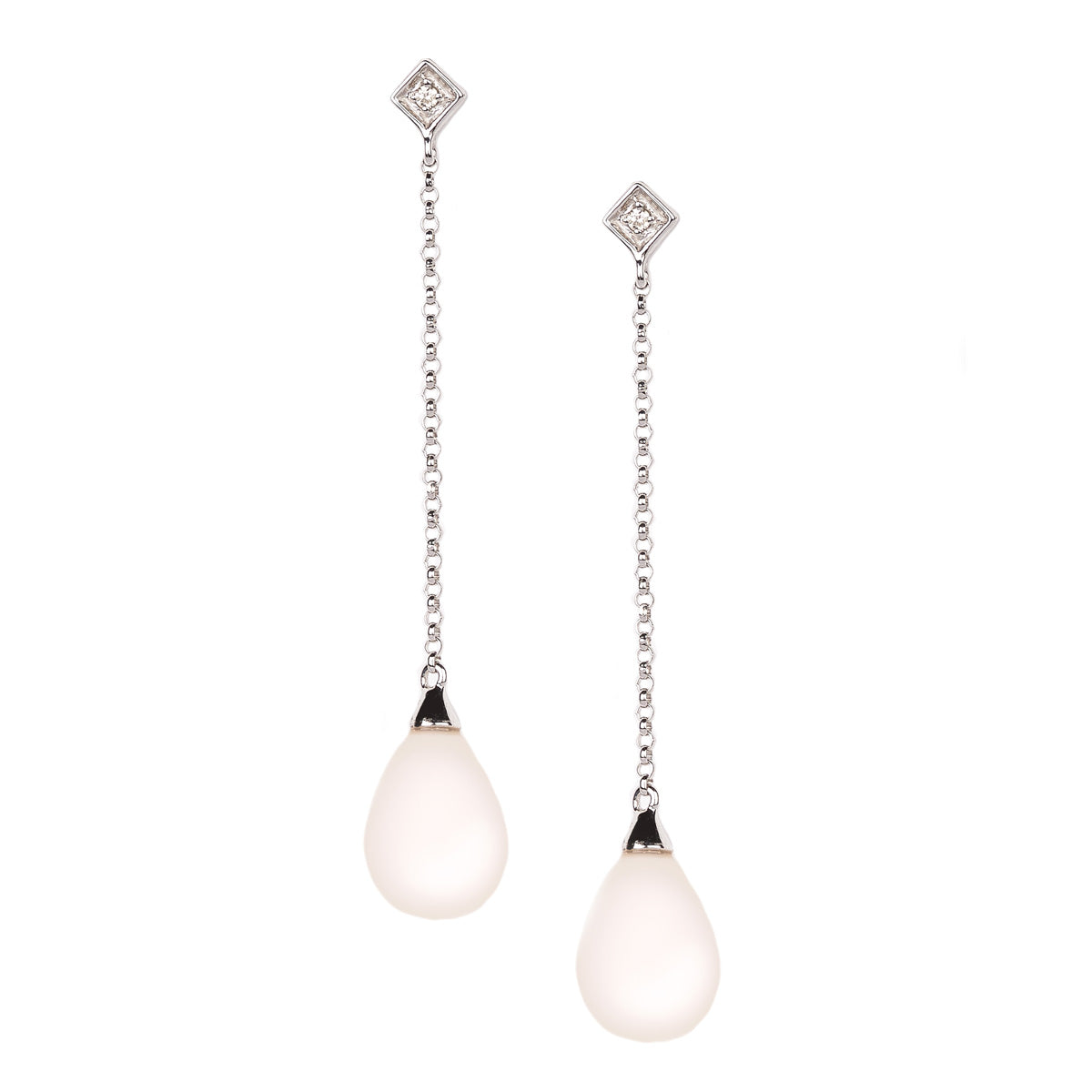 Jessica Jewellery pearl and diamond drop earrings.