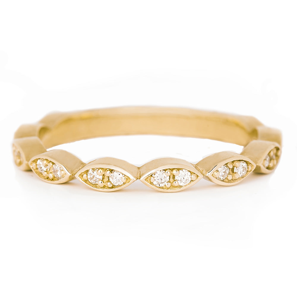 Jessica Jewellery yellow gold diamond leaf ring.