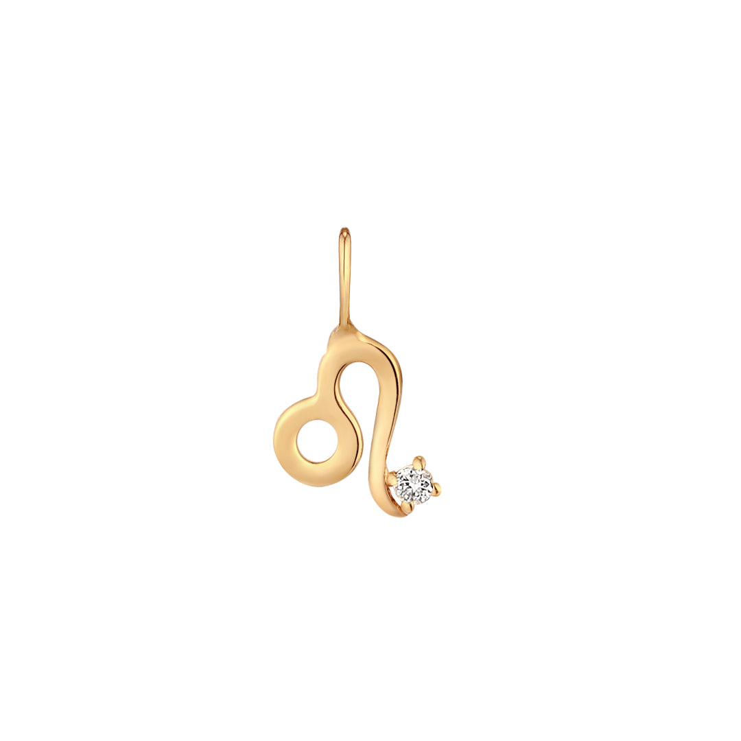 close up of Leo shaped zodiac charm on a white background