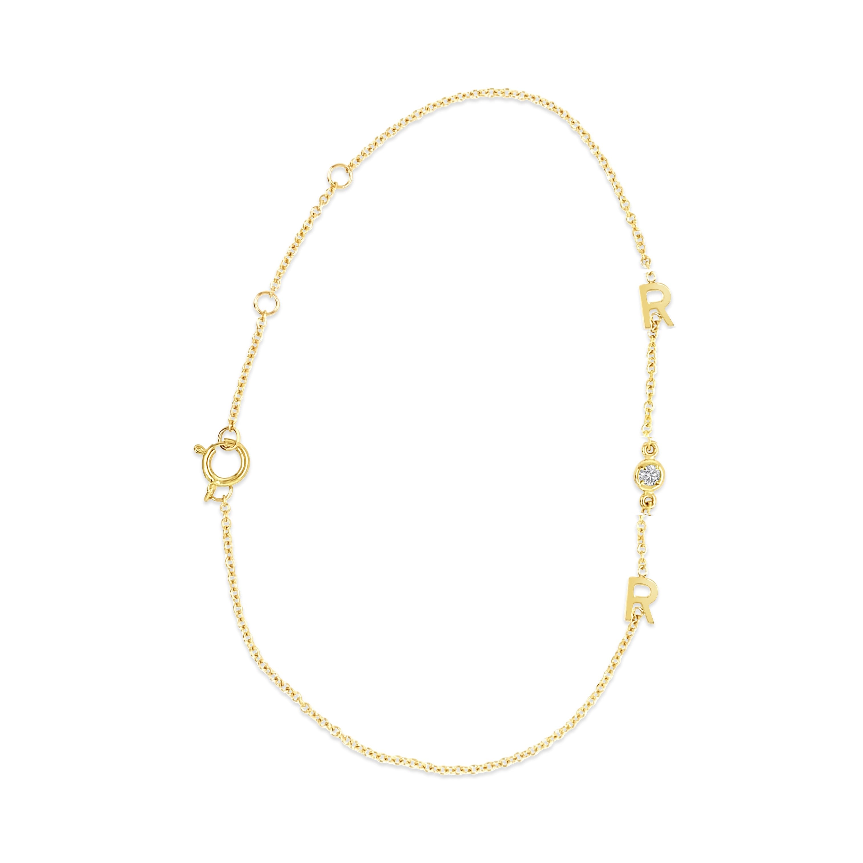 14K Gold Initial and Diamond Bracelet