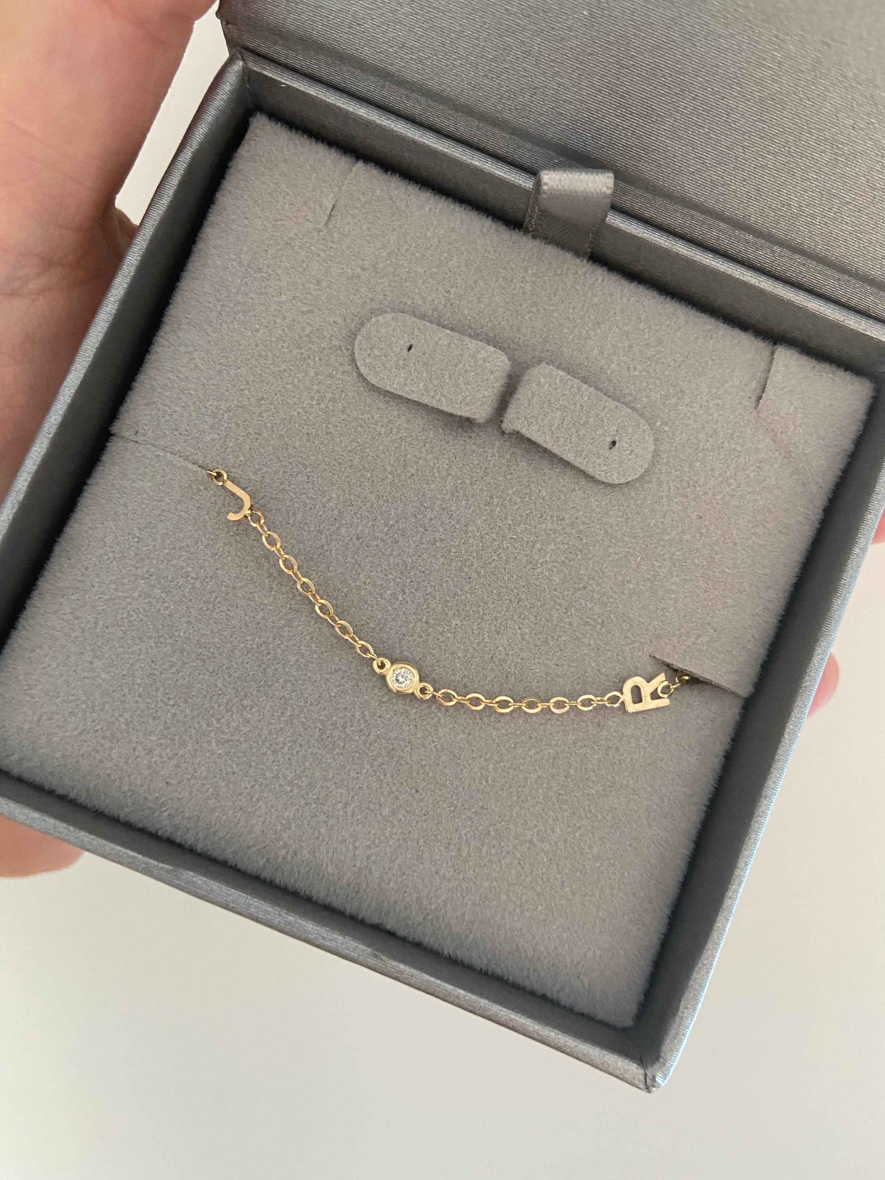 14K Gold Initial and Diamond Bracelet