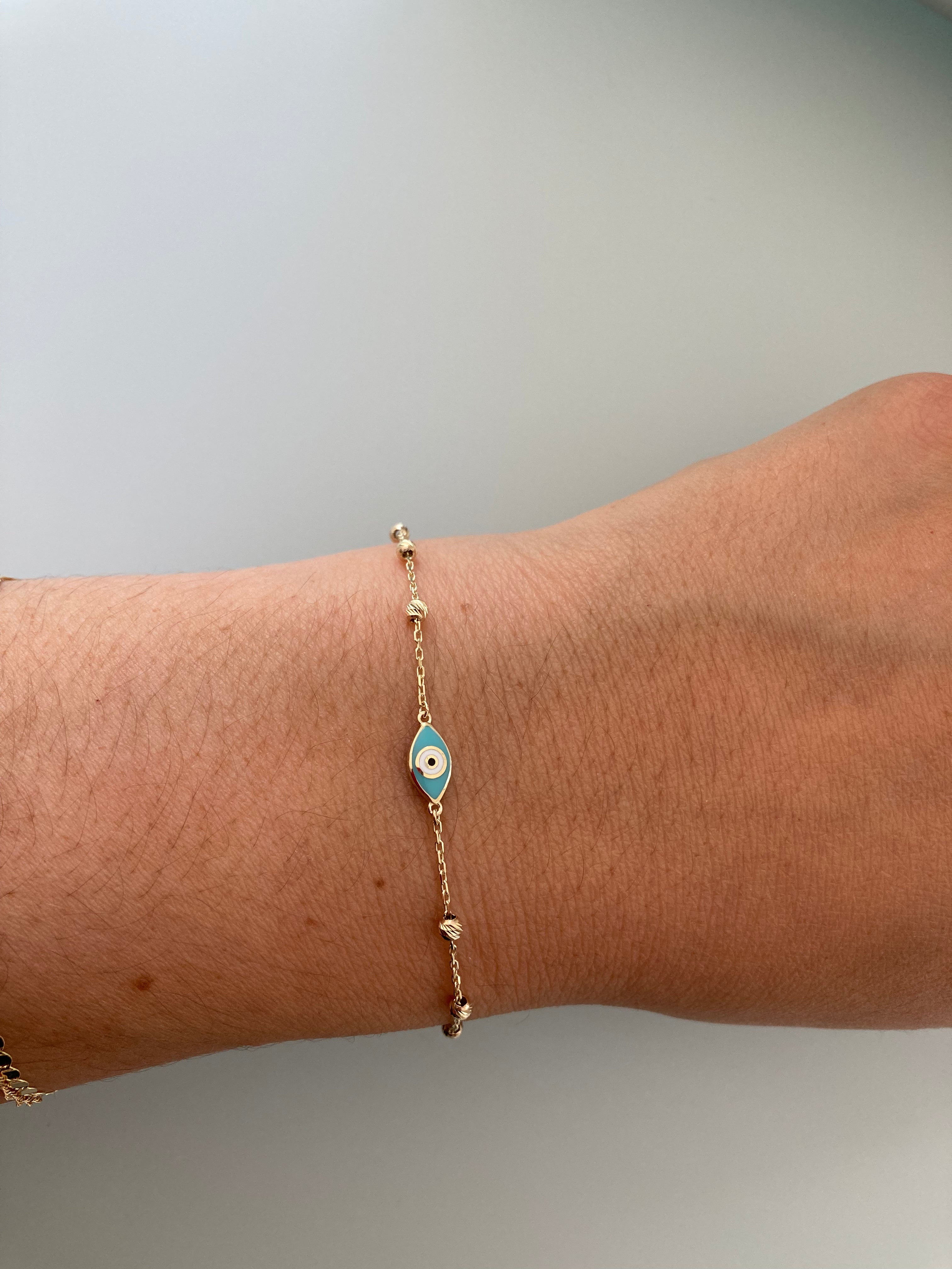10K Gold Turquoise Evil Eye Beaded Bracelet