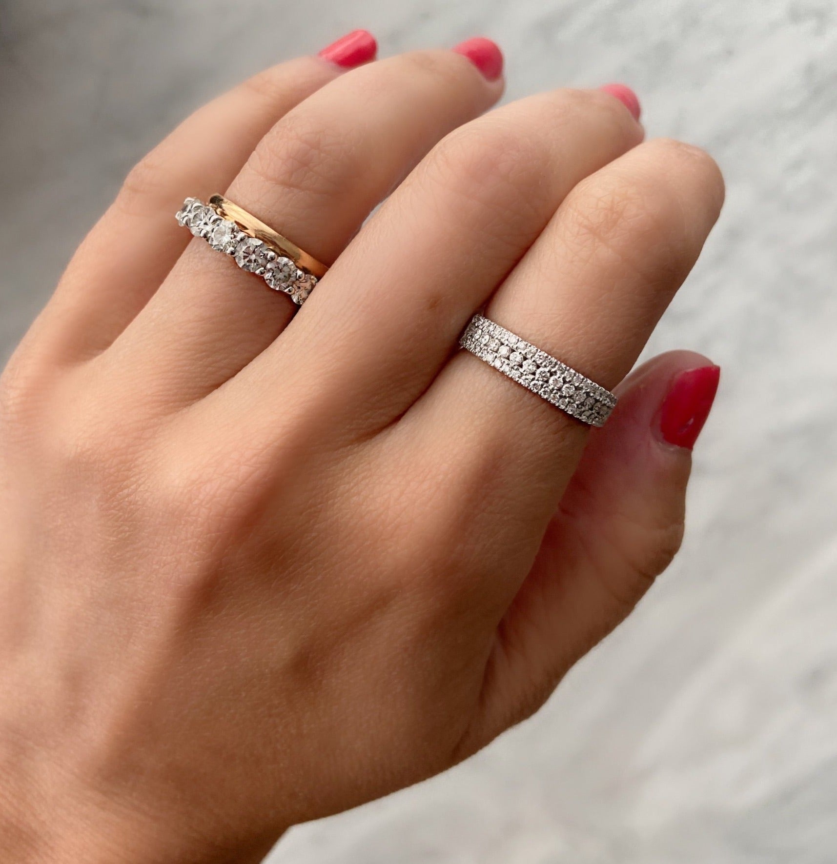 14K Triple Row Pavé Diamond Ring