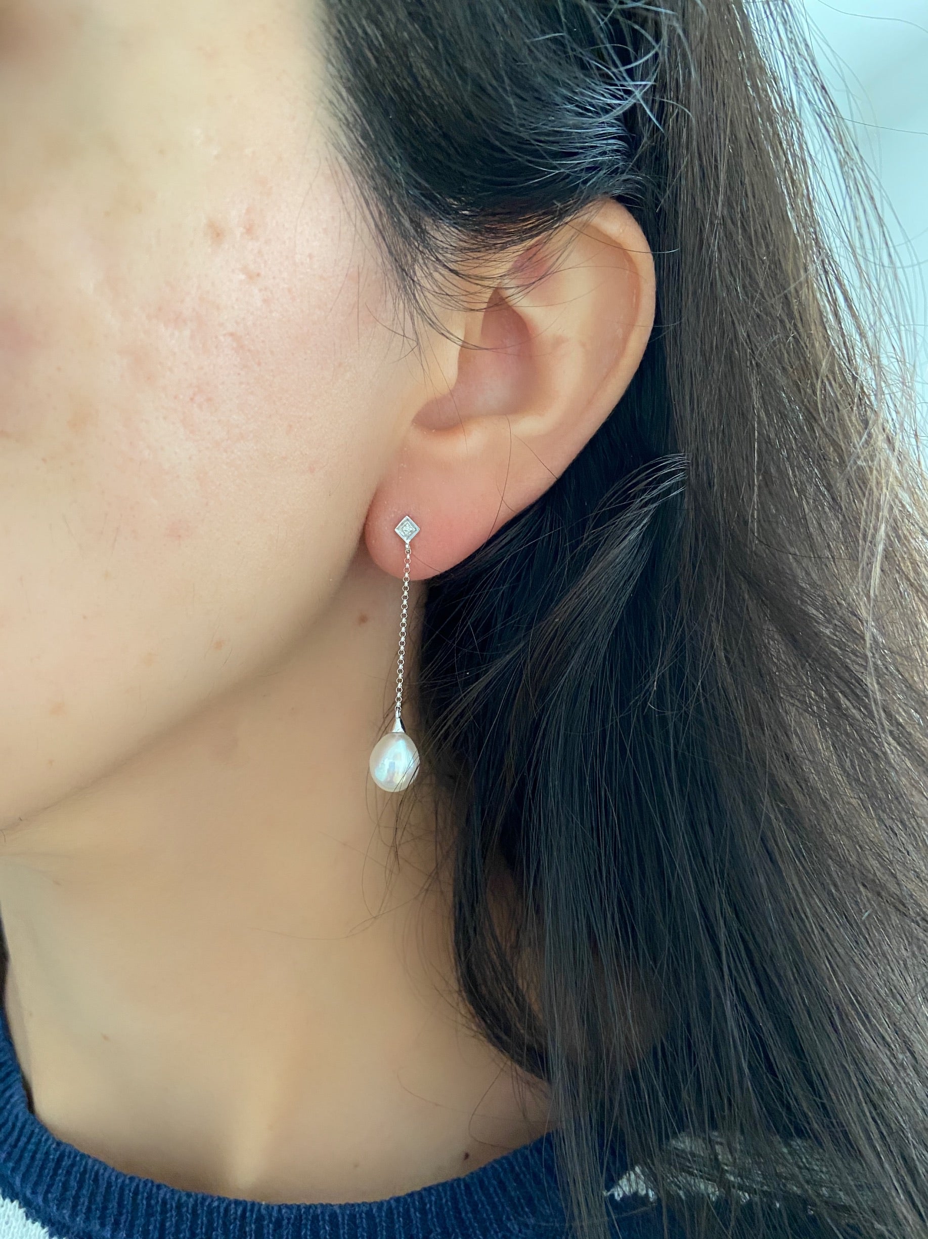 Pearl and Diamond Drop Earrings