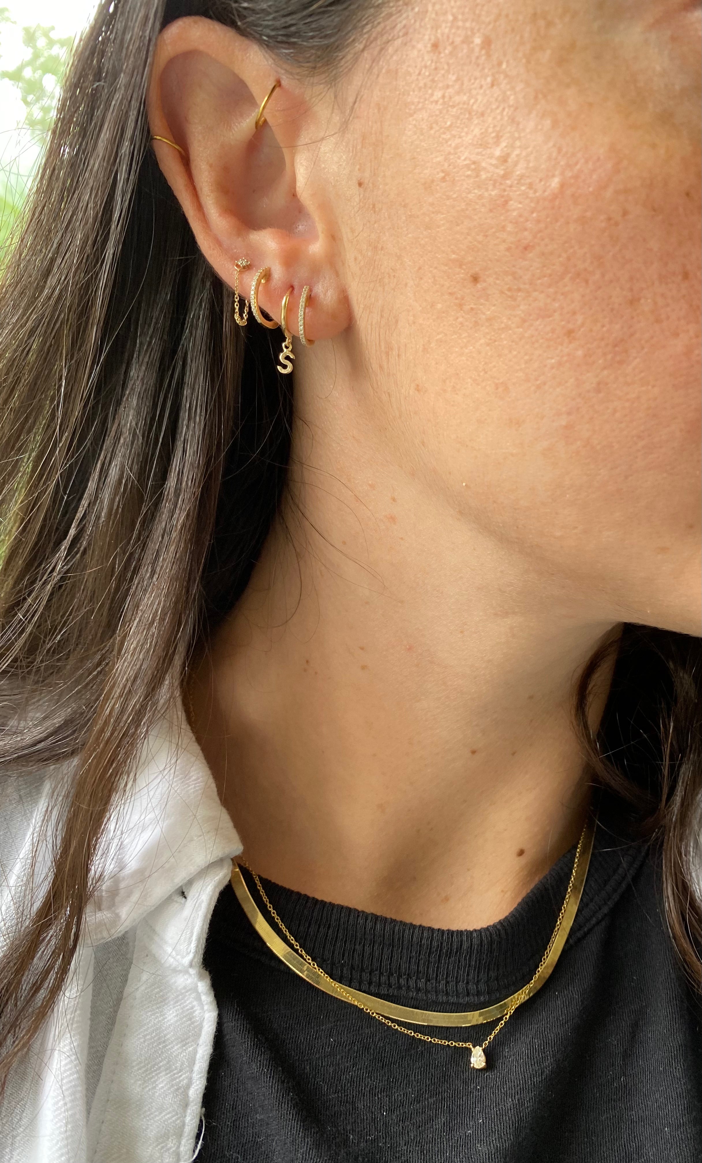 14K Gold Dangling Initial Huggie
