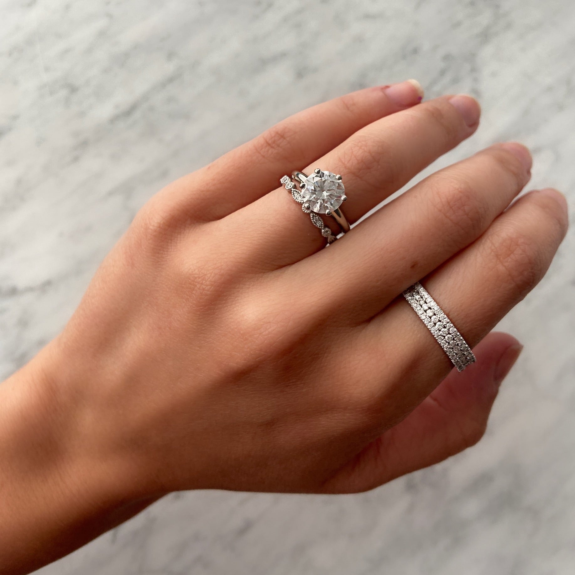 14K Triple Row Pavé Diamond Ring