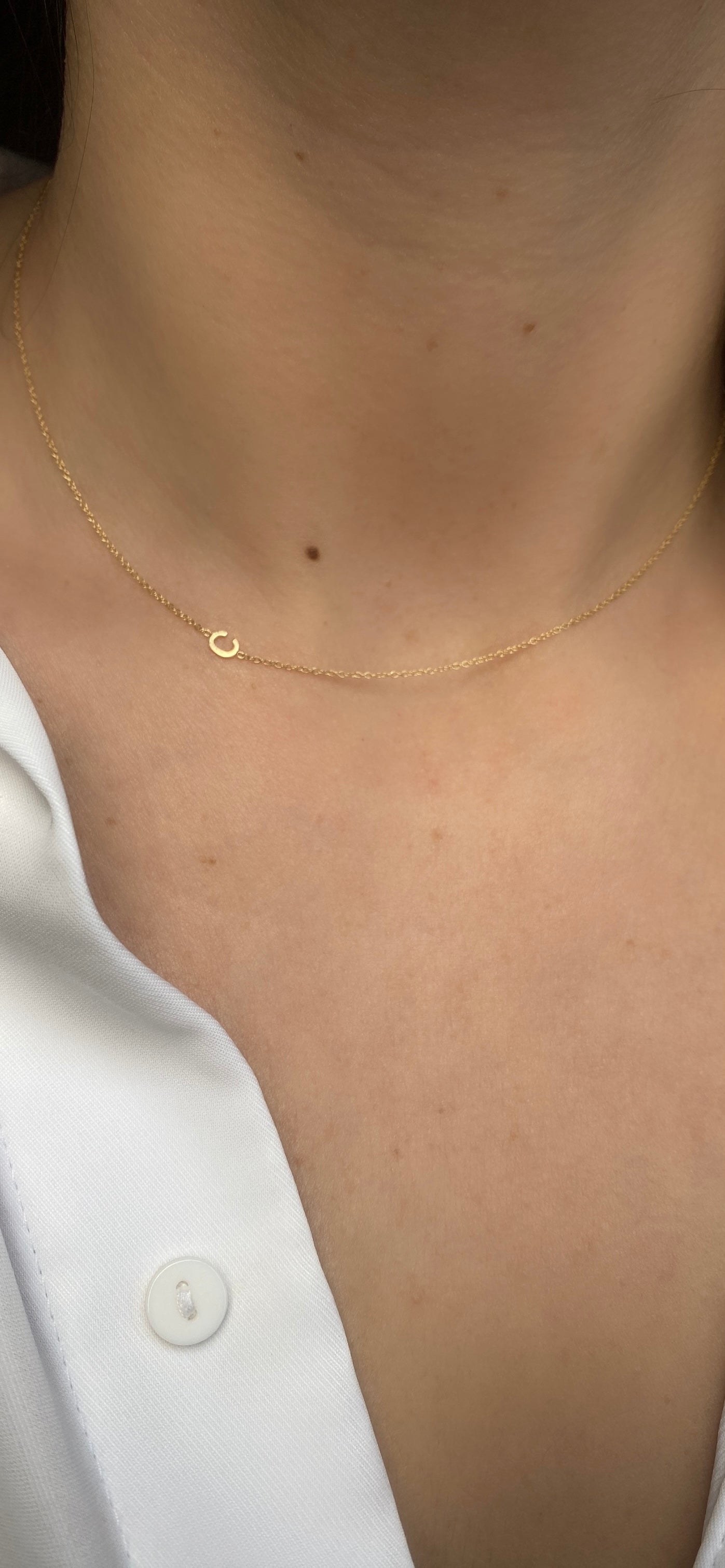 14K Gold Asymmetrical Initial Necklace