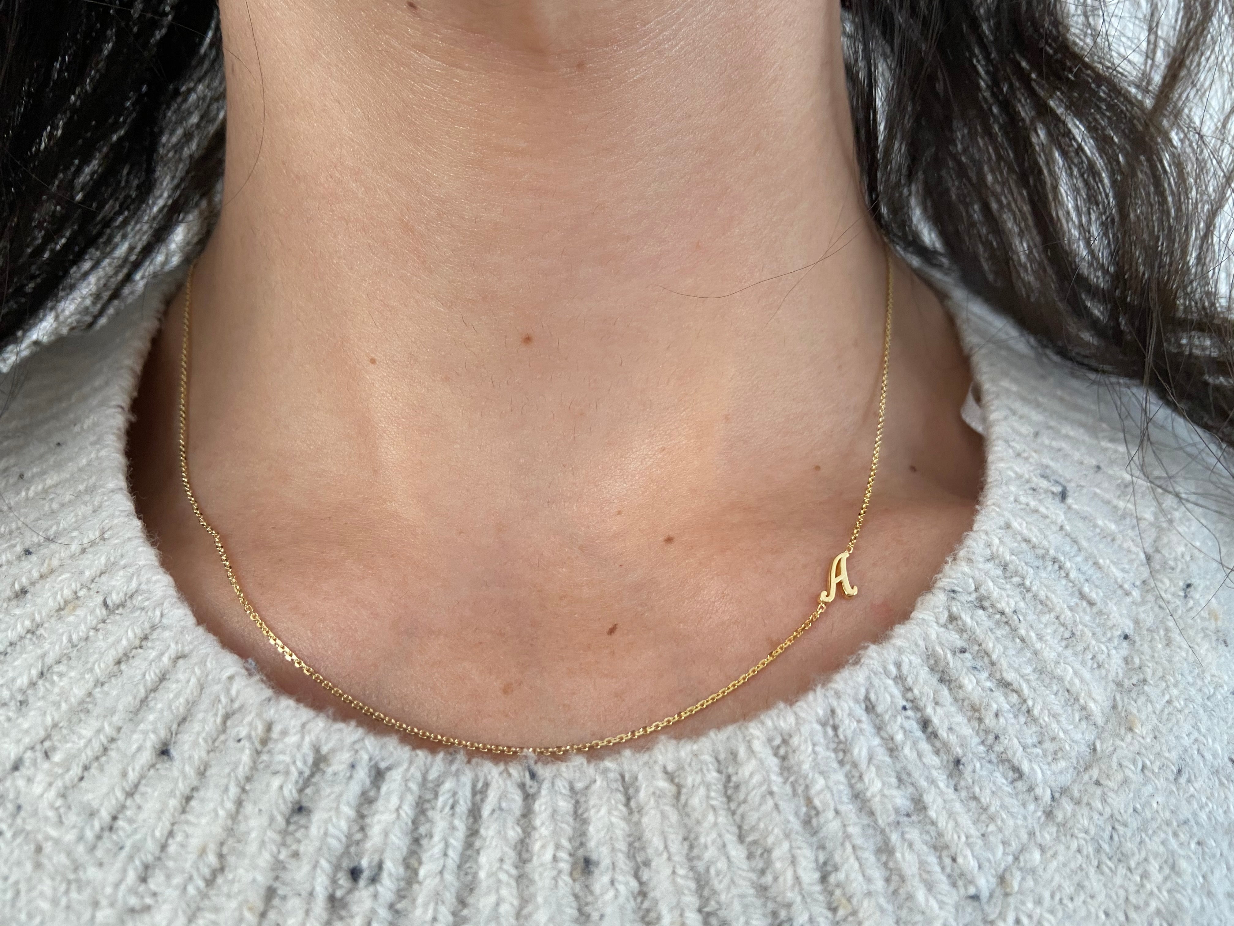 14K Gold Script Initial Necklace