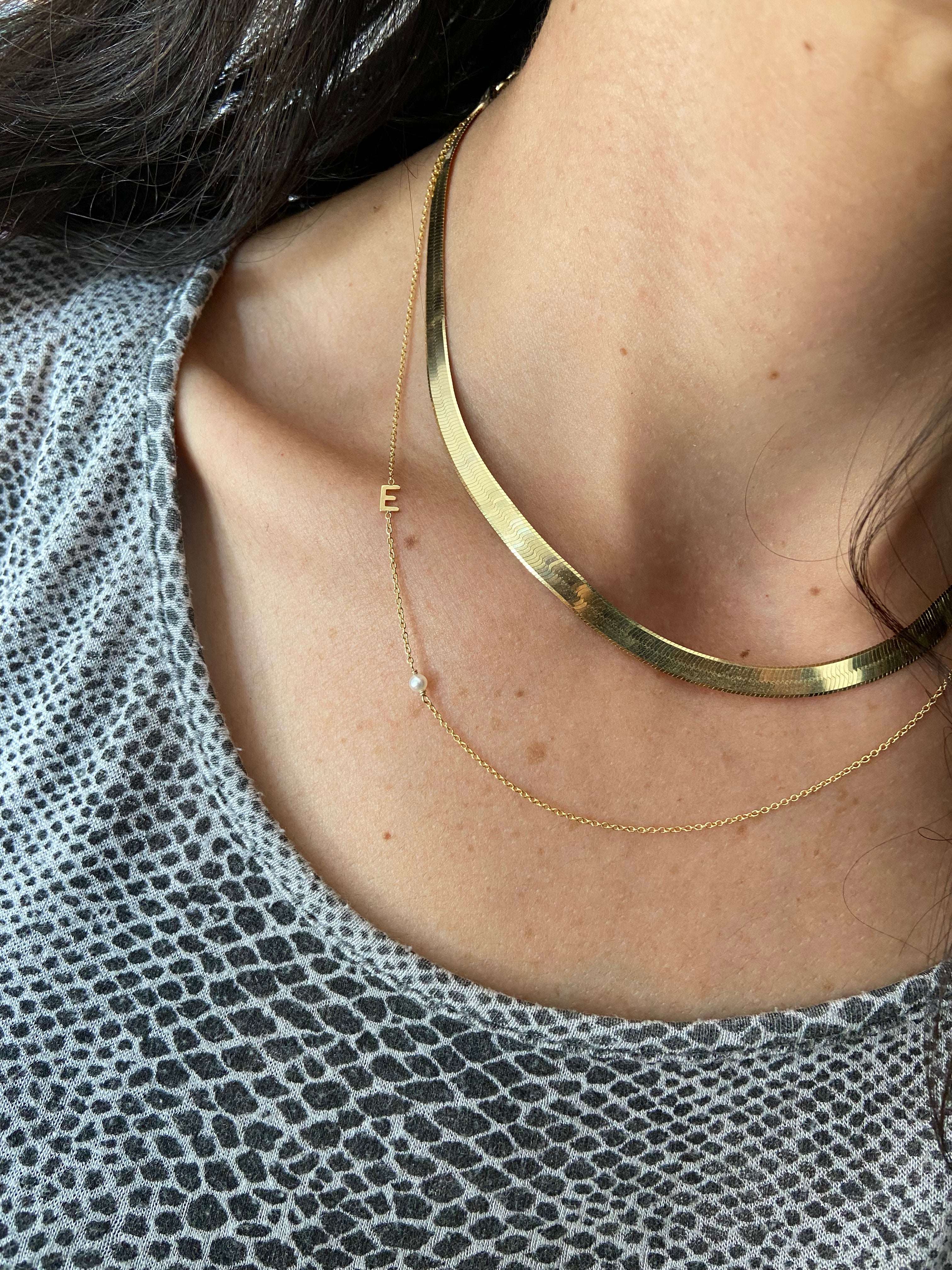 14K Gold Initial and Pearl Necklace