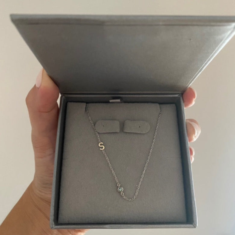 14K Initial and Birthstone Necklace