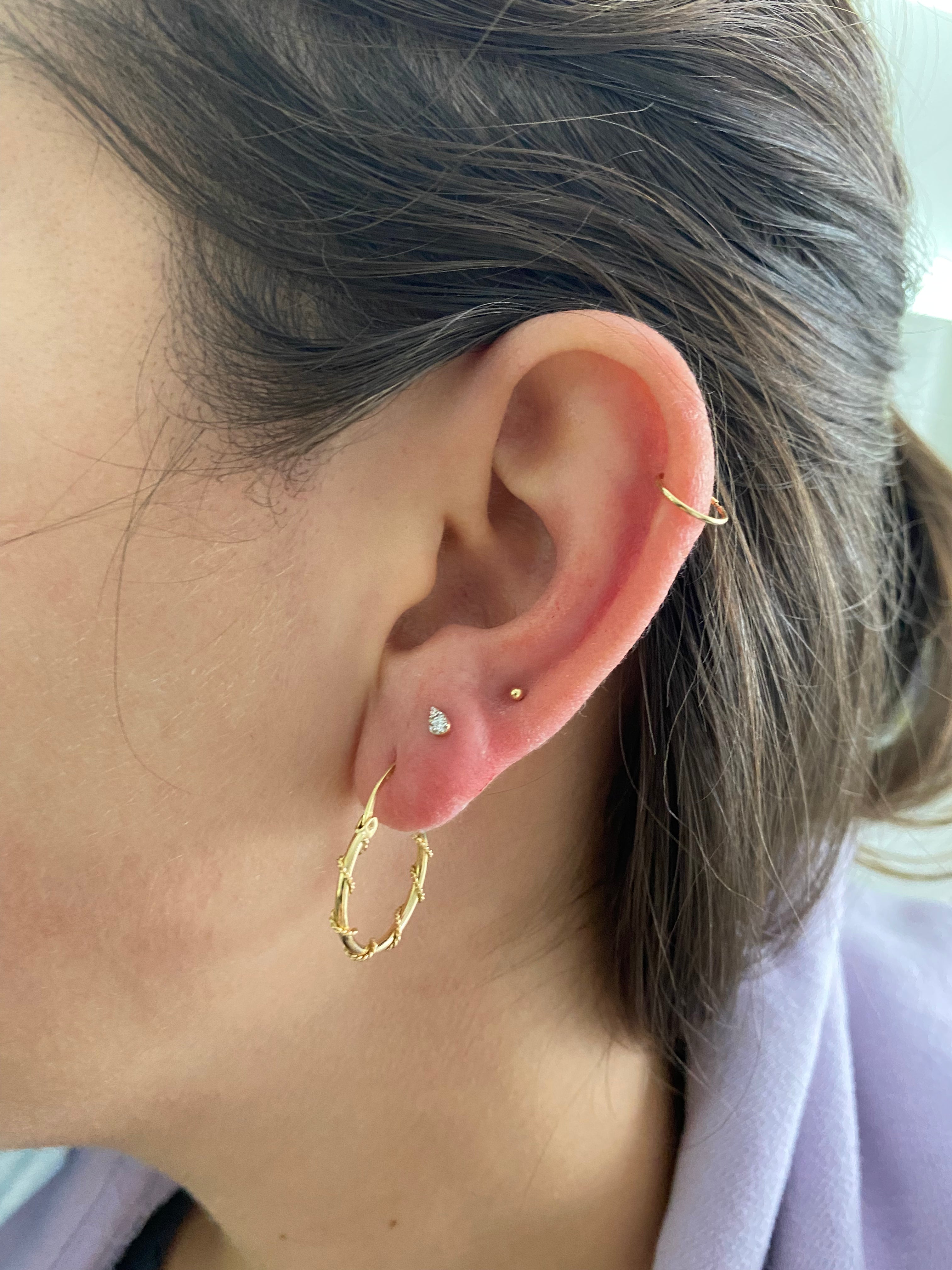 14K Gold Single Diamond Pear Teardrop Stud