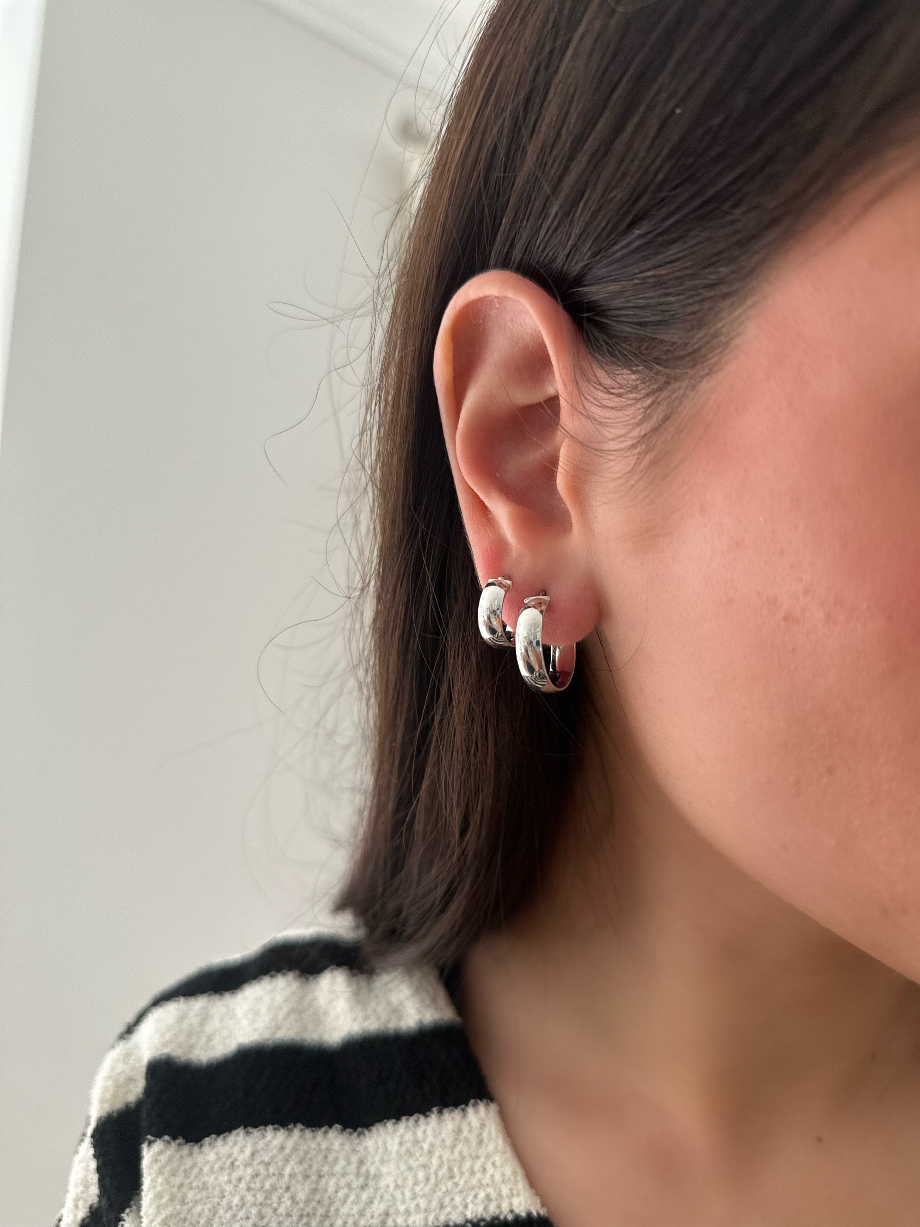 14K Gold Flat Thick Hoops