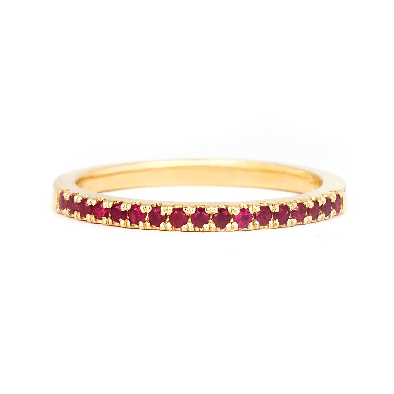 A 1.5mm birthstone and yellow gold ring against a white background.