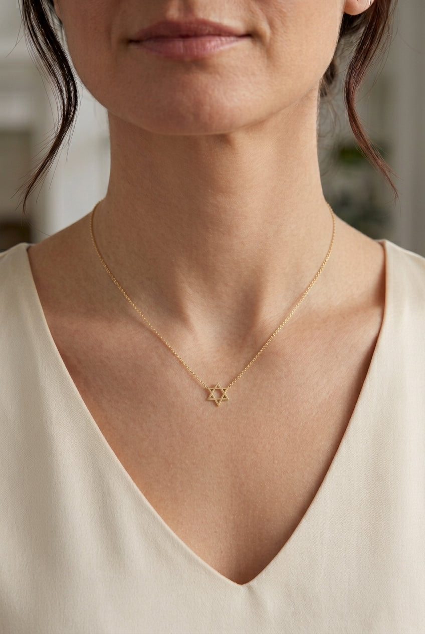 10K Gold Adjustable Star of David Necklace