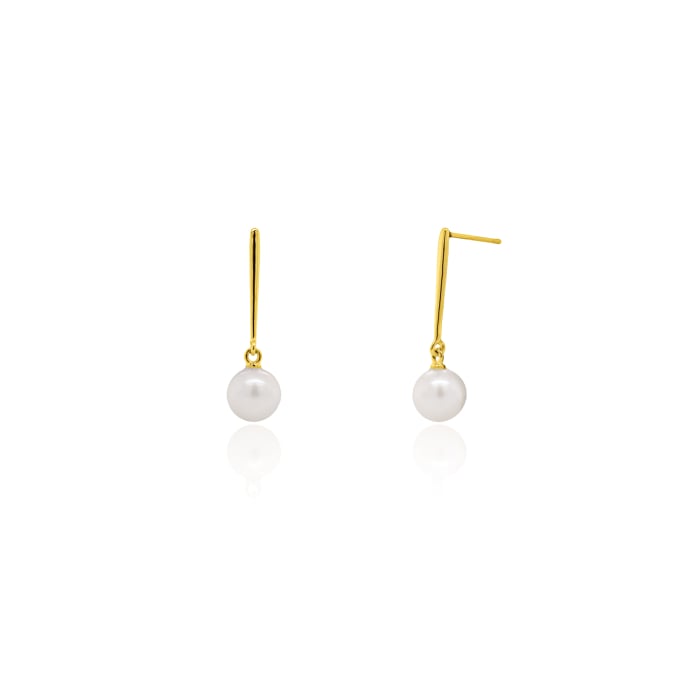 10K Gold Bar Stud Earring with Pearl Drop