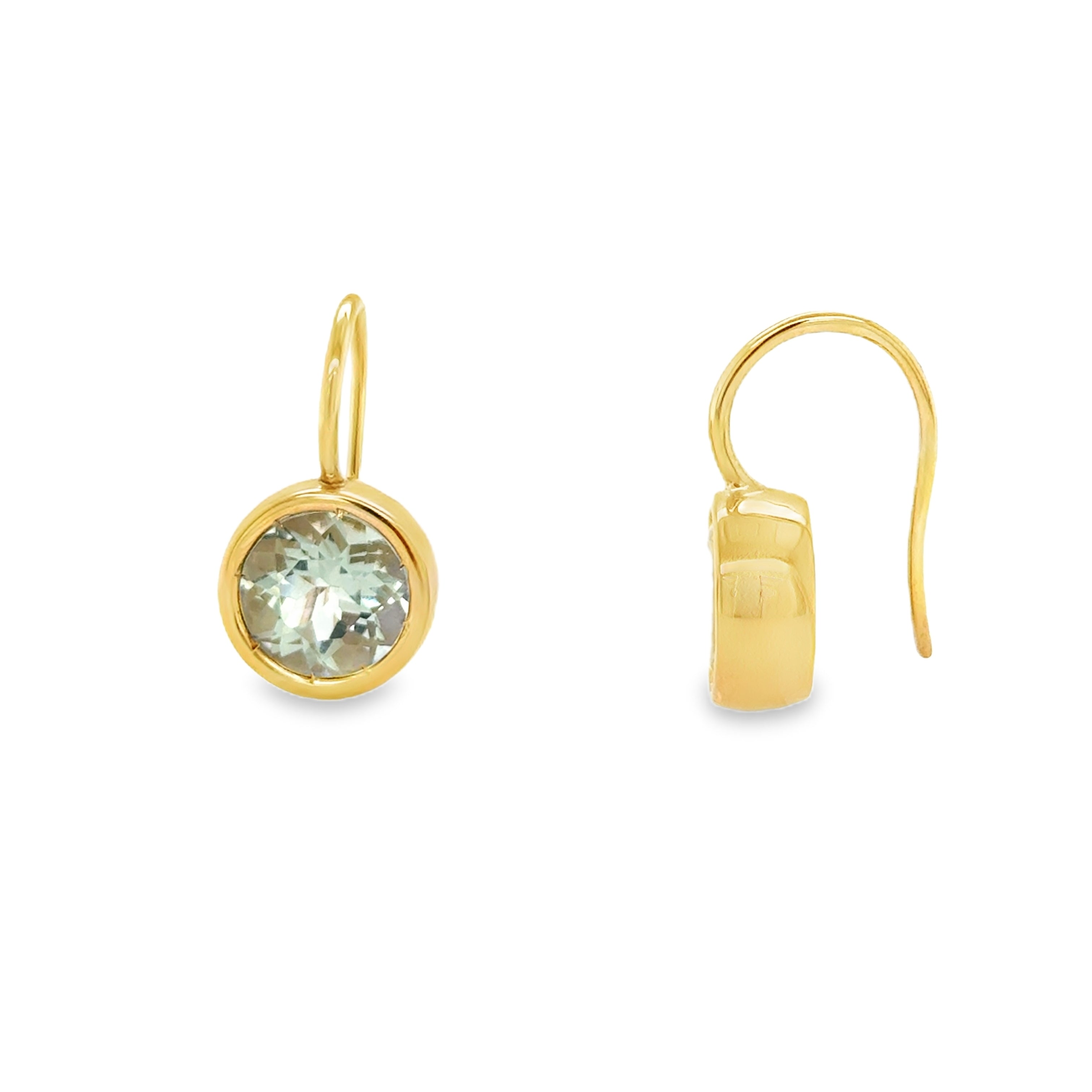 10K Gold Bezel Set Aquamarine Drop Hook Earrings