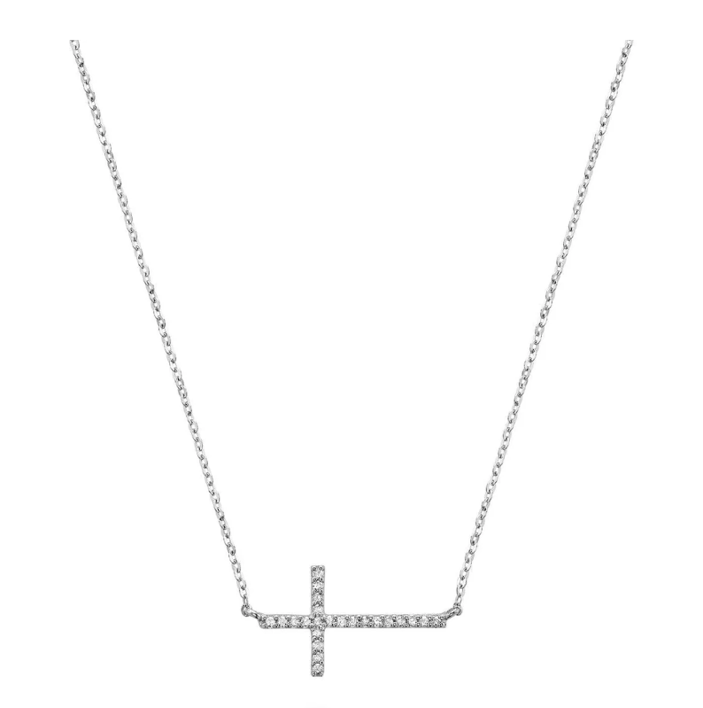 10K White Gold Diamond Cross Necklace