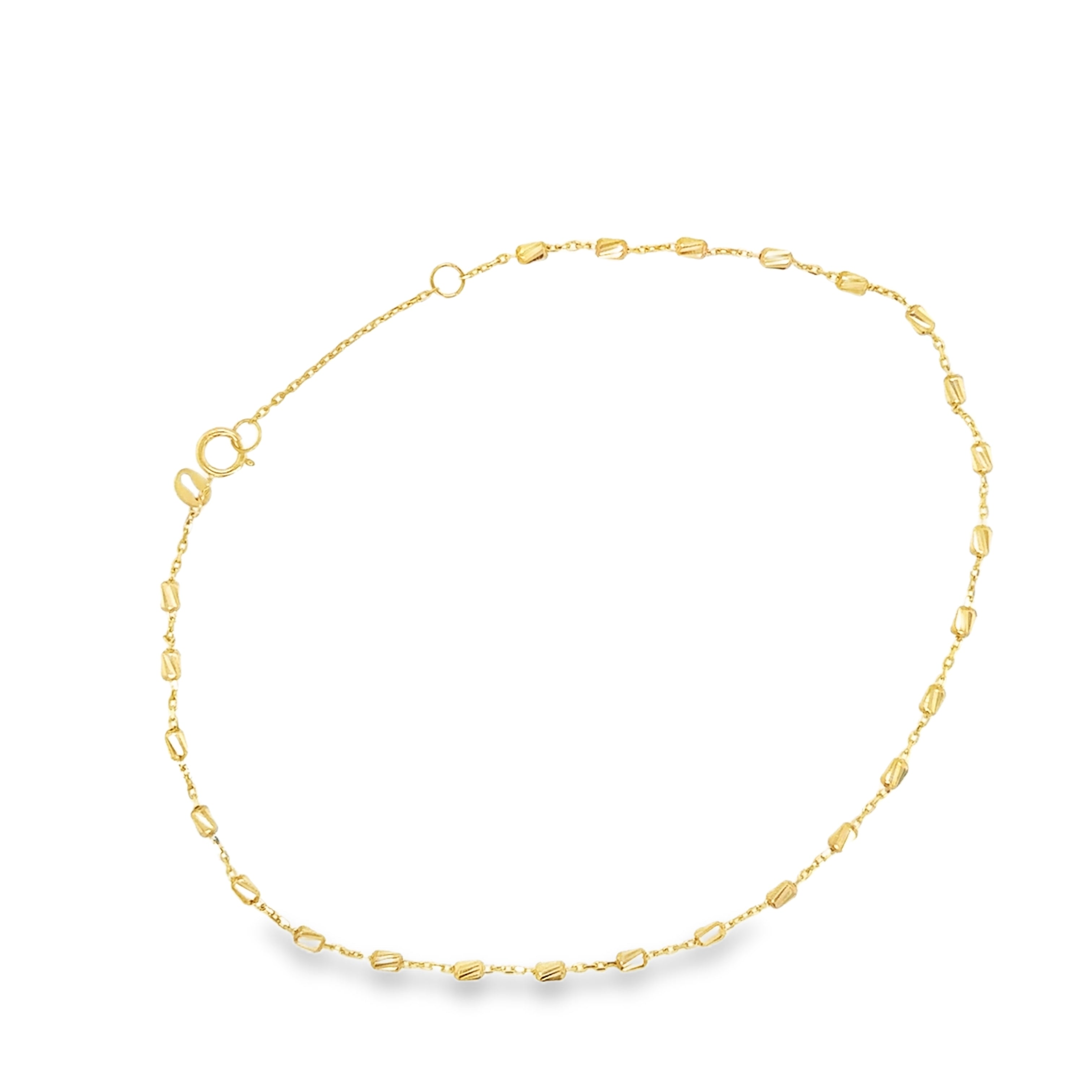 10K Gold Diamond Cut Bead Anklet