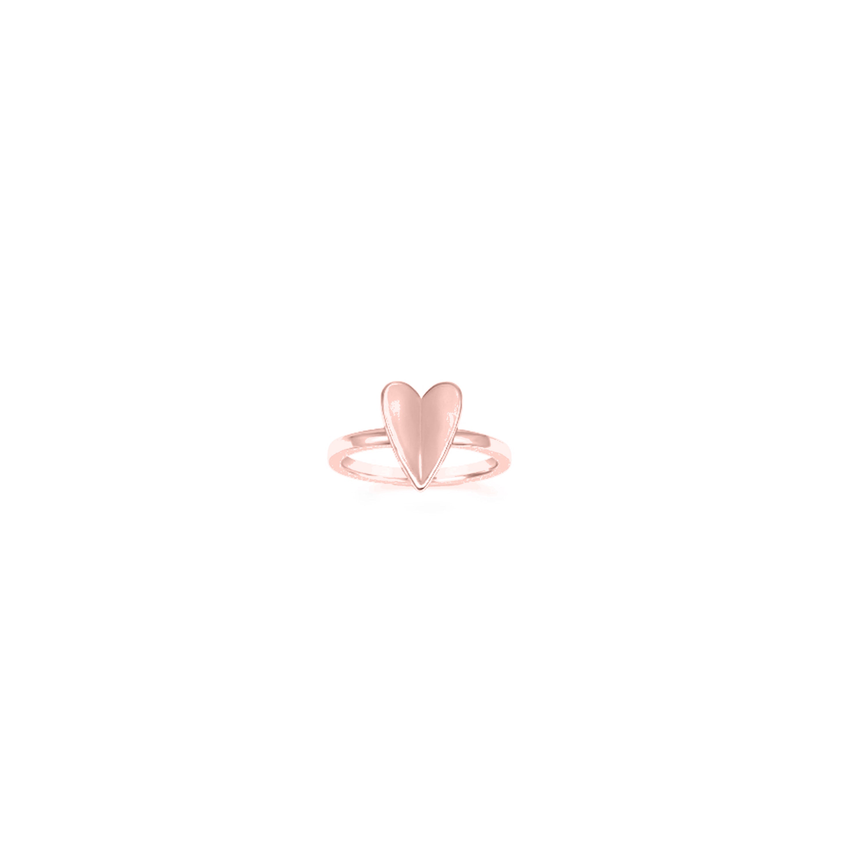Rose gold elongated heart-shaped ring on a white background