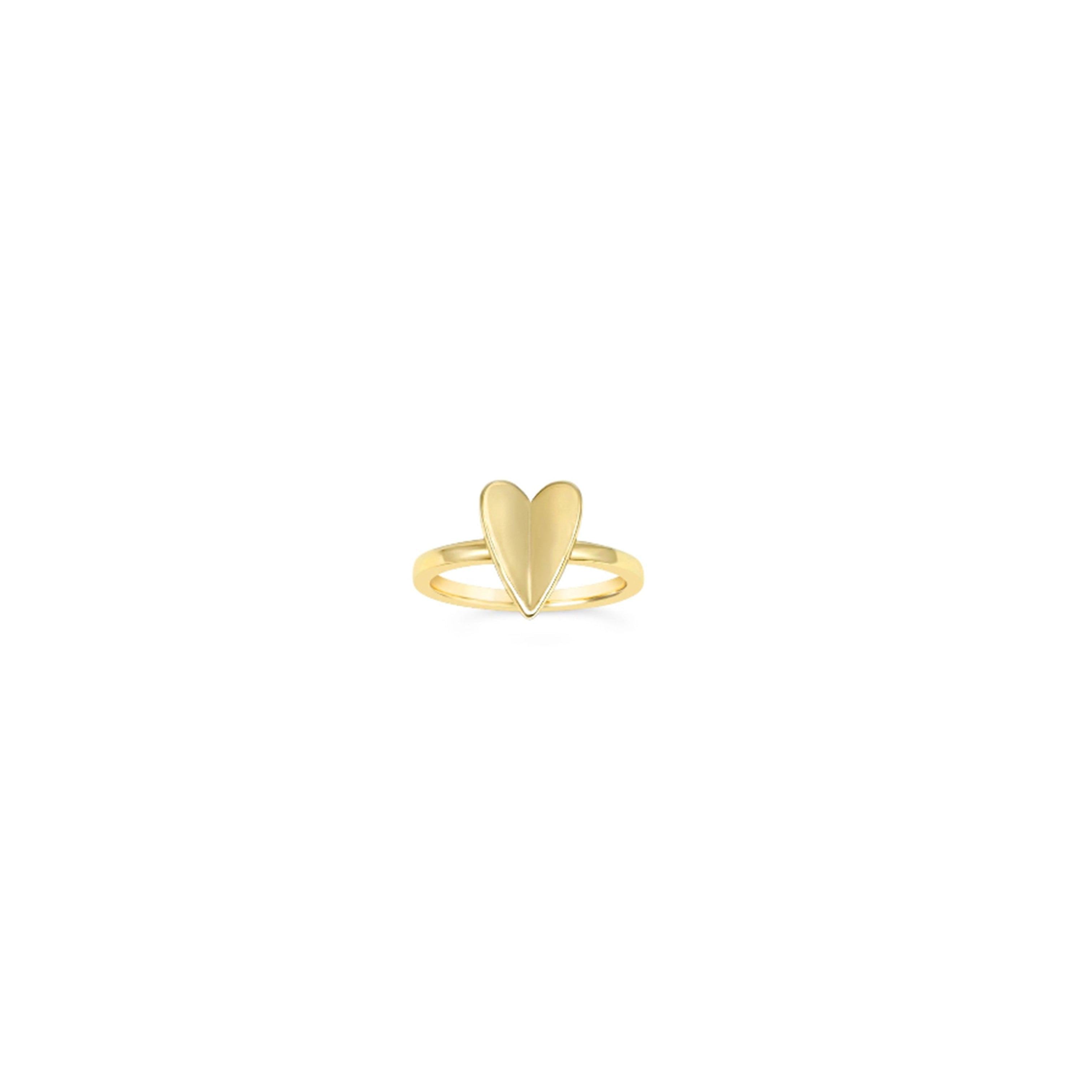Yellow gold heart-shaped ring on a white background