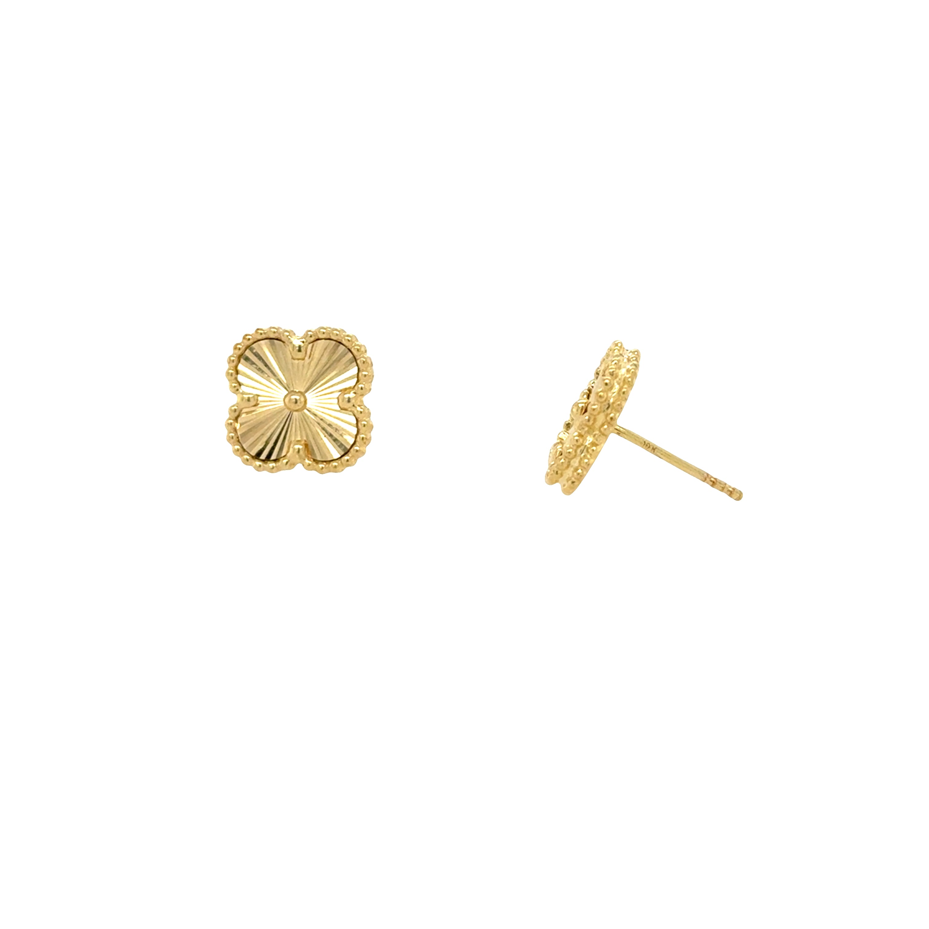 10K Gold Fluted Clover Studs