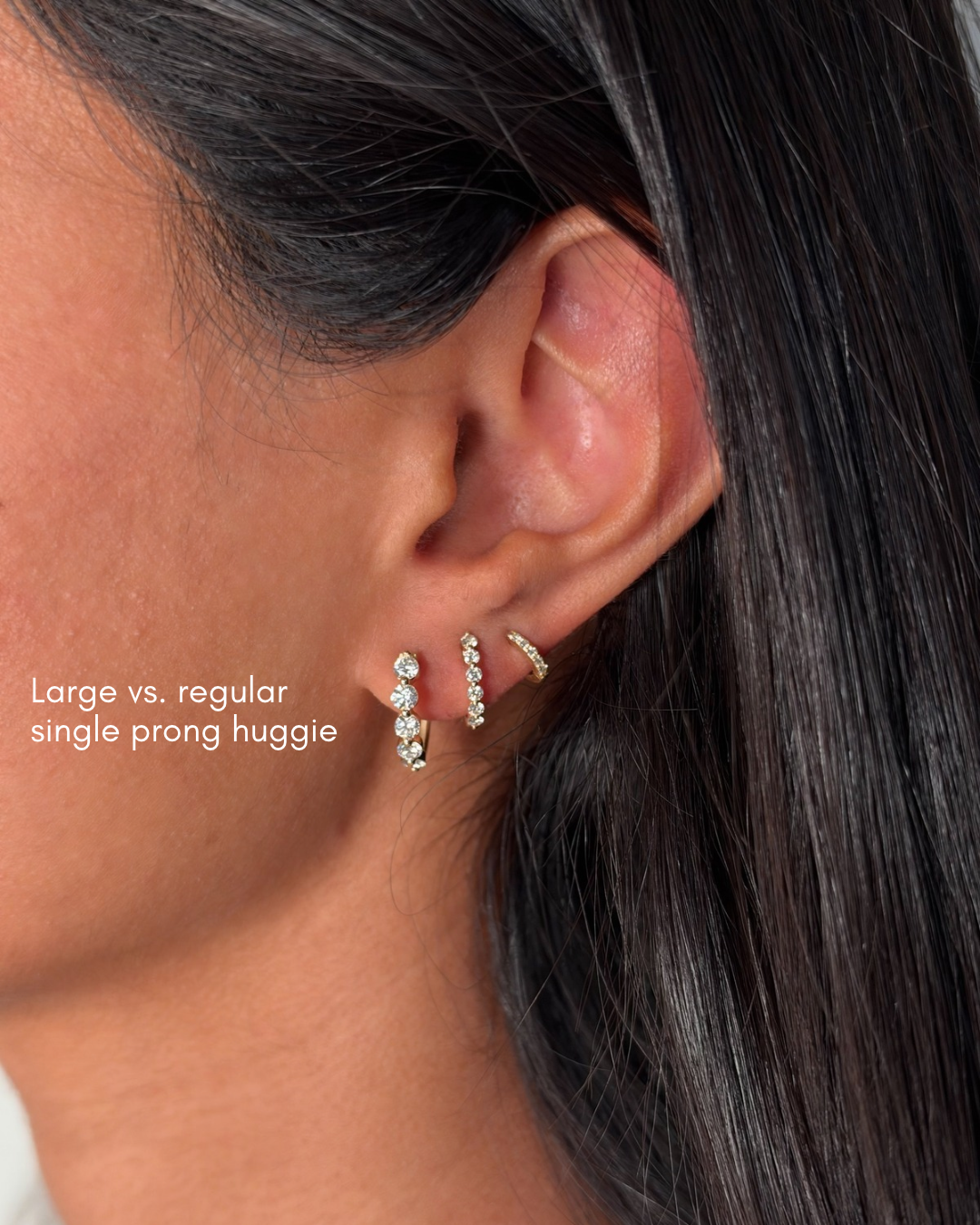 10K Gold Large Single Prong Diamond Huggies: Lab-Grown