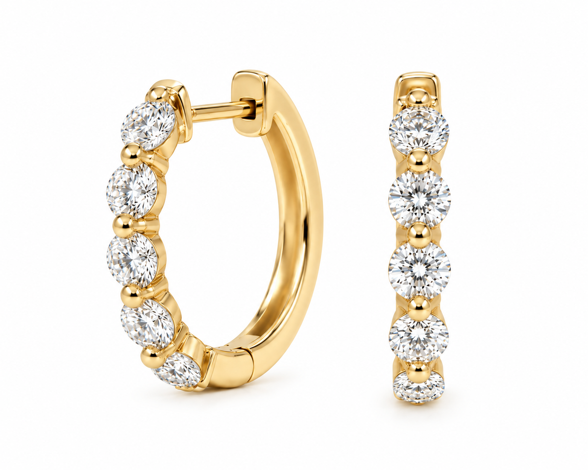 10K Gold Large Single Prong Diamond Huggies: Lab-Grown