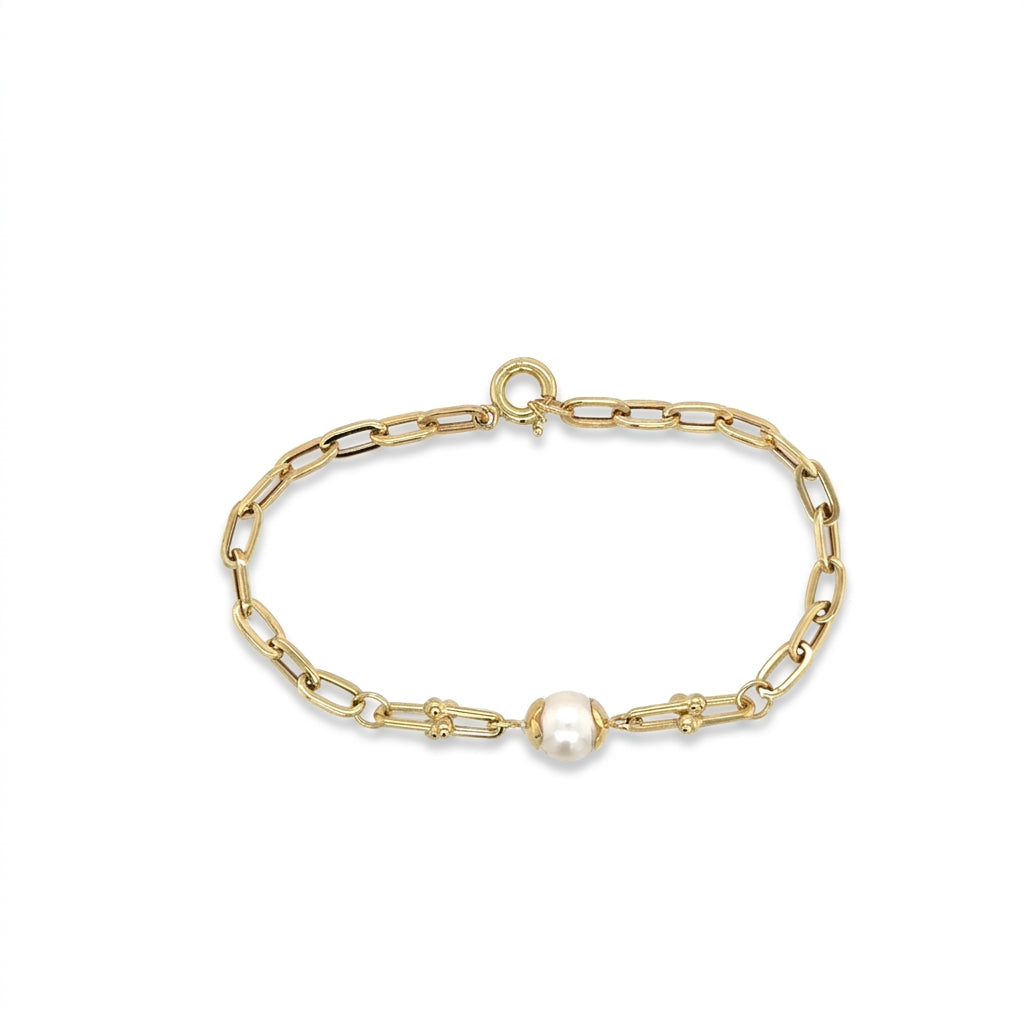 10K Gold Paperclip and Pearl Bracelet
