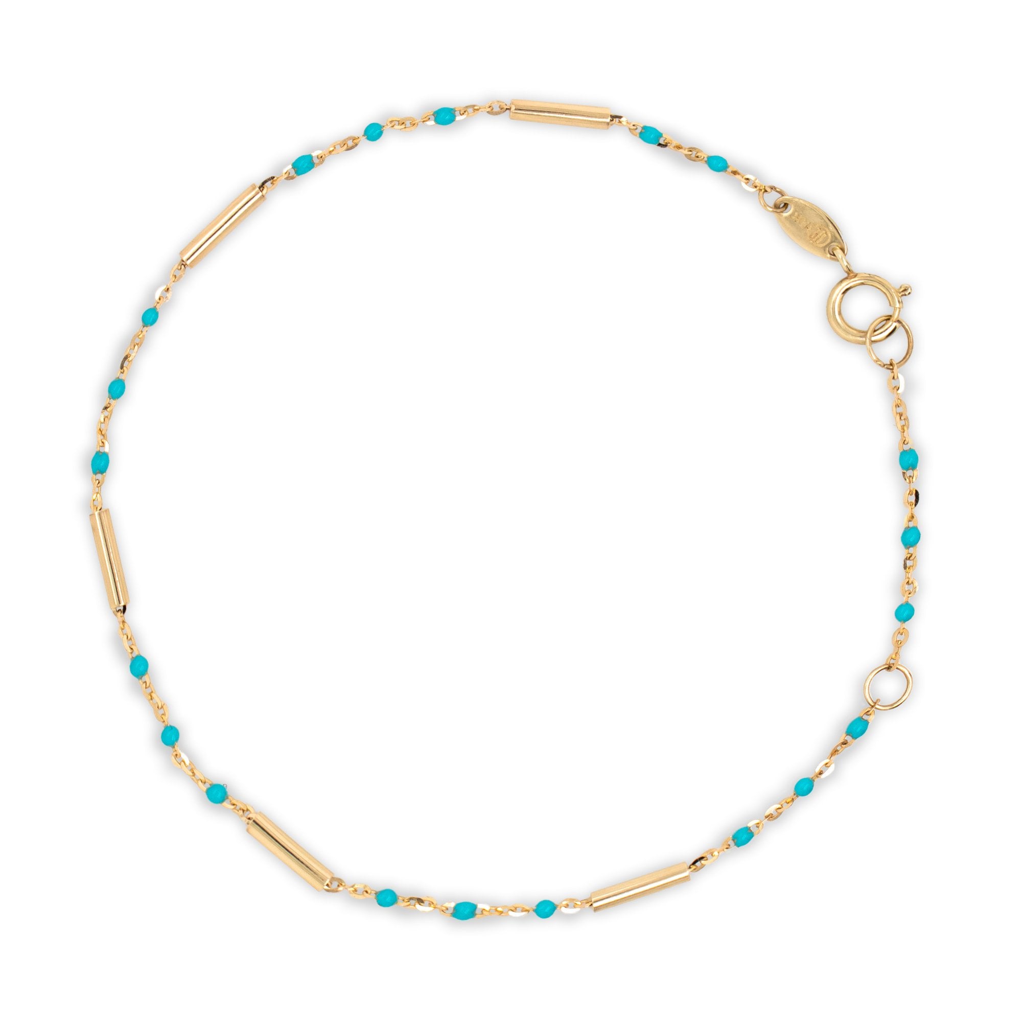 10K Gold Turquoise Enamel Bead and Bar Bracelet