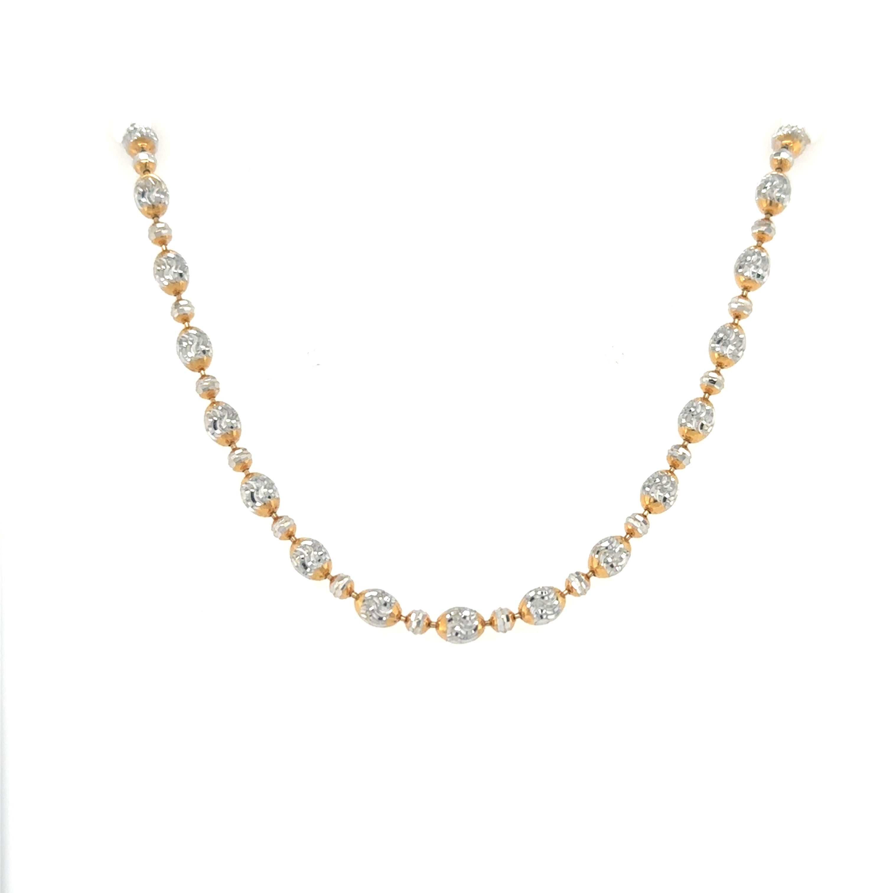 10K White and Yellow Gold Diamond Cut Bead Chain Necklace