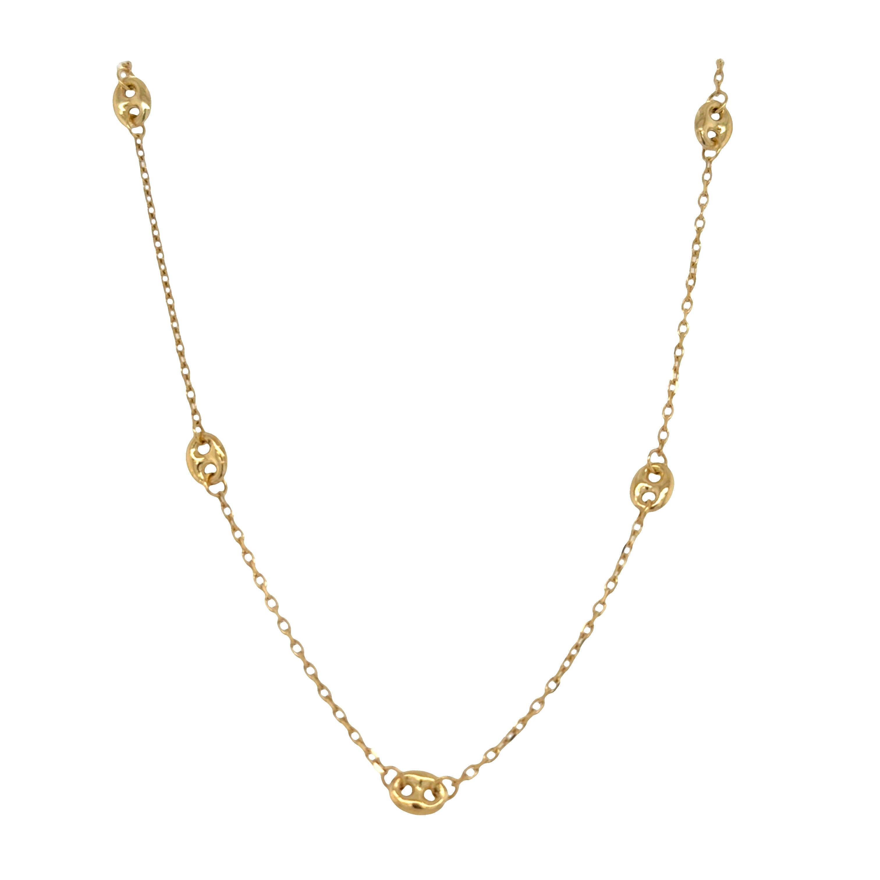 10K Gold Spaced Puffy Anchor Link Chain Necklace
