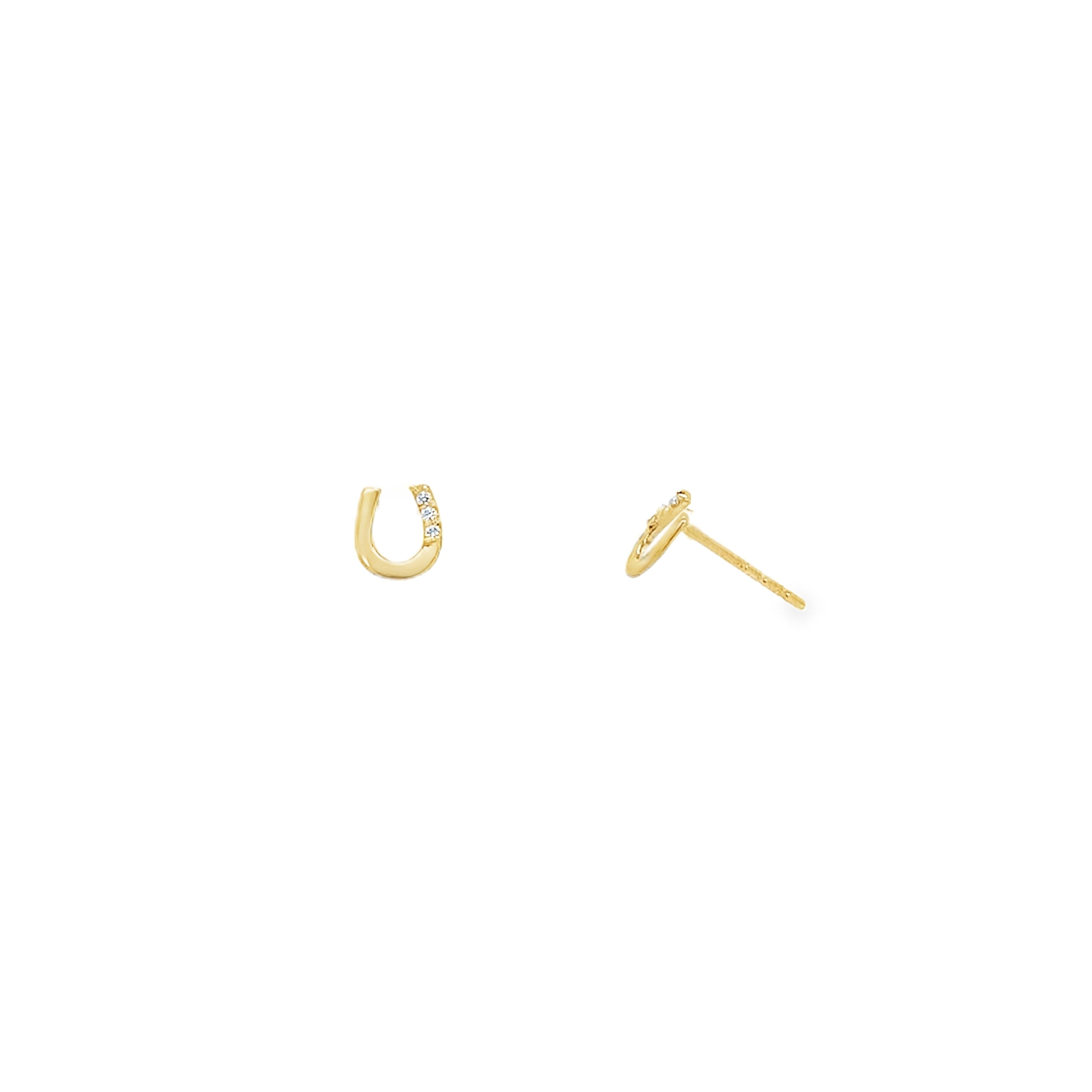 14K Gold and Diamond Mini Horse Shoe Studs