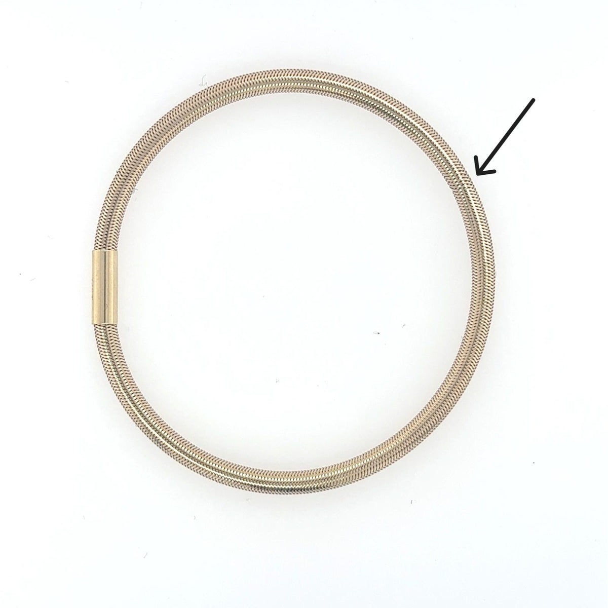 14K Gold 3mm Rounded Stretchy Bracelet - Mesh is slightly expanded in one spot