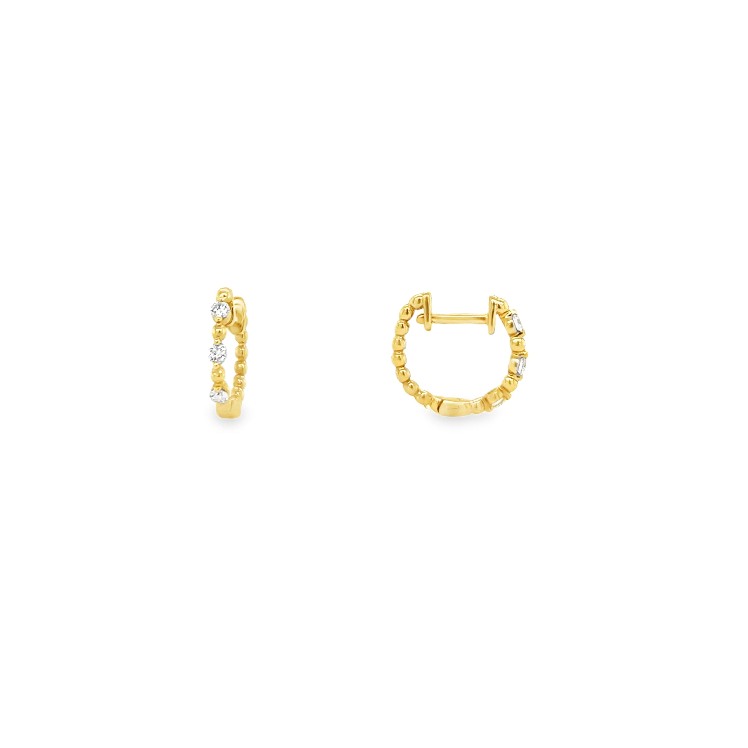 14K Gold Bead and Diamond Huggies