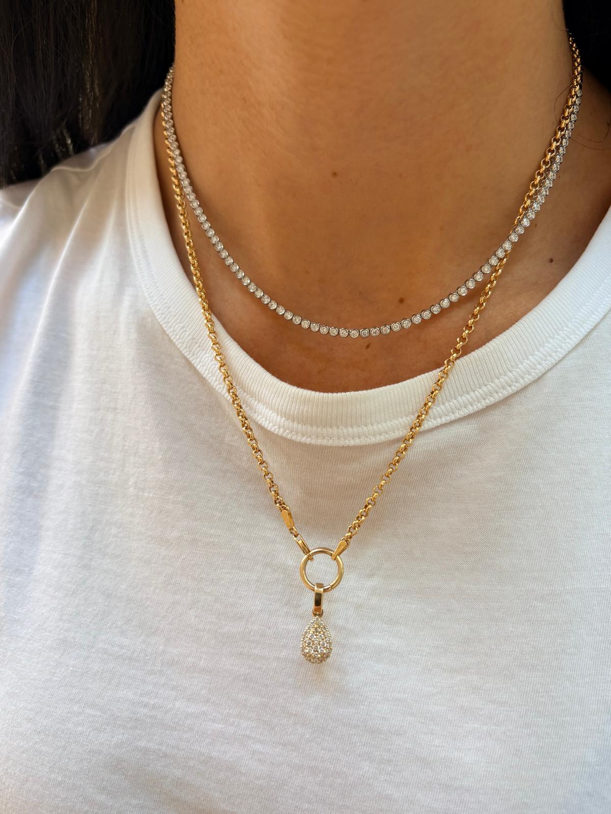 14K Gold Lab Grown Tennis Necklace - Bezel Setting
