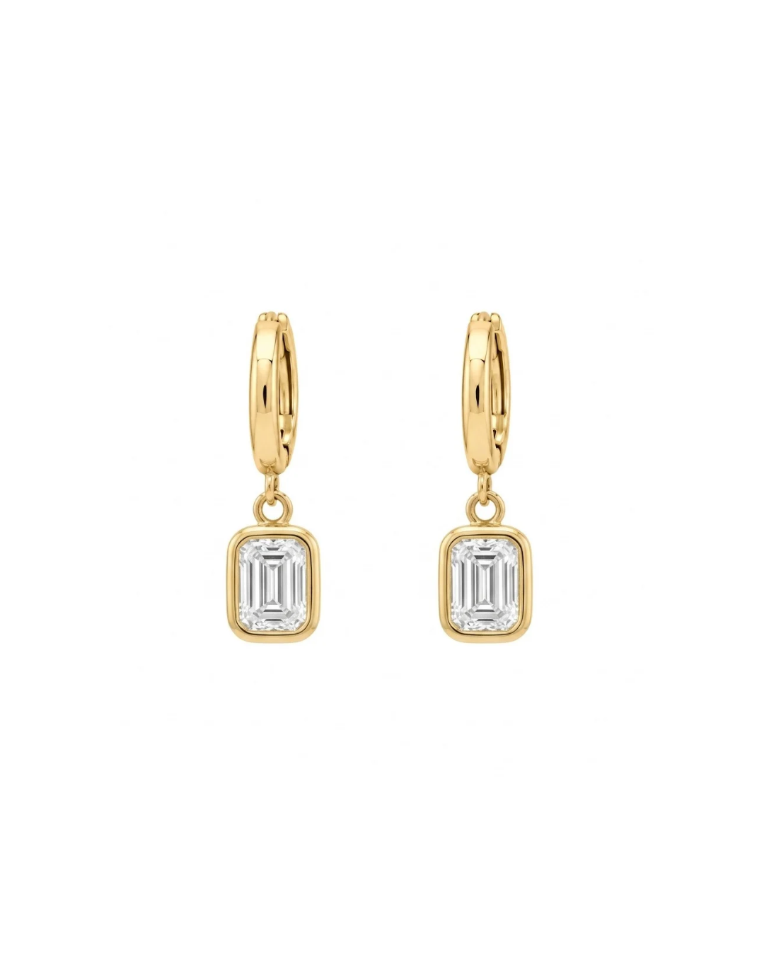 14K Gold Dangling Lab Diamond Emerald Huggies