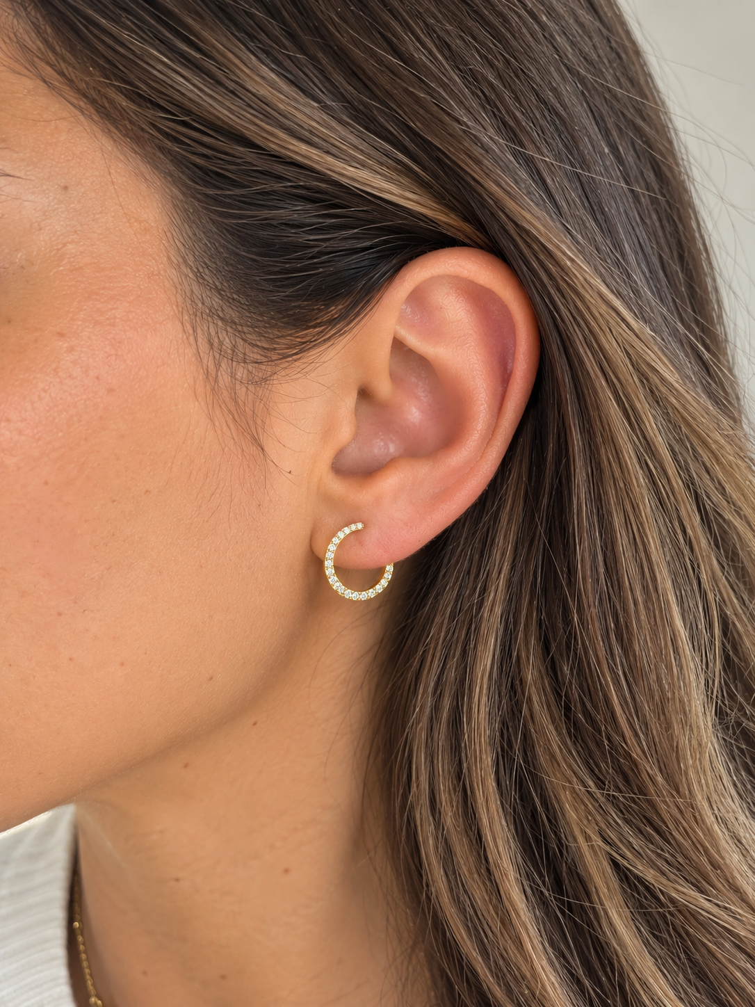 14K Gold Diamond Curve Earrings