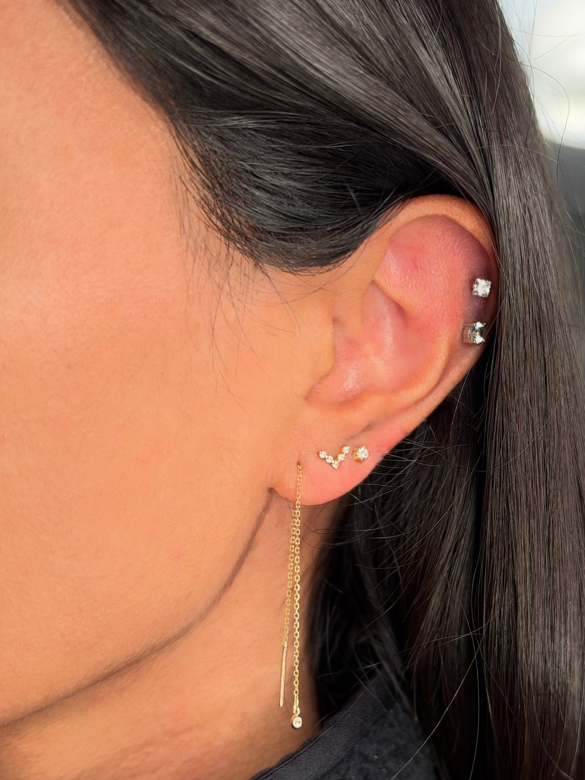 14K Gold Diamond V Stud Earrings