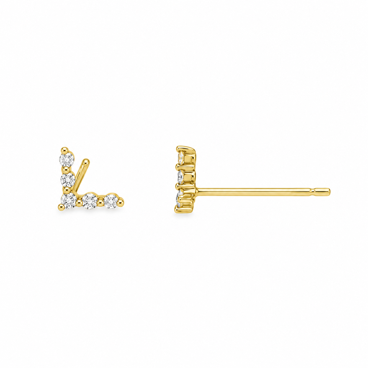 14K Gold Diamond V Stud Earrings
