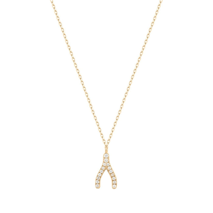 14K Gold Diamond Wishbone Necklace