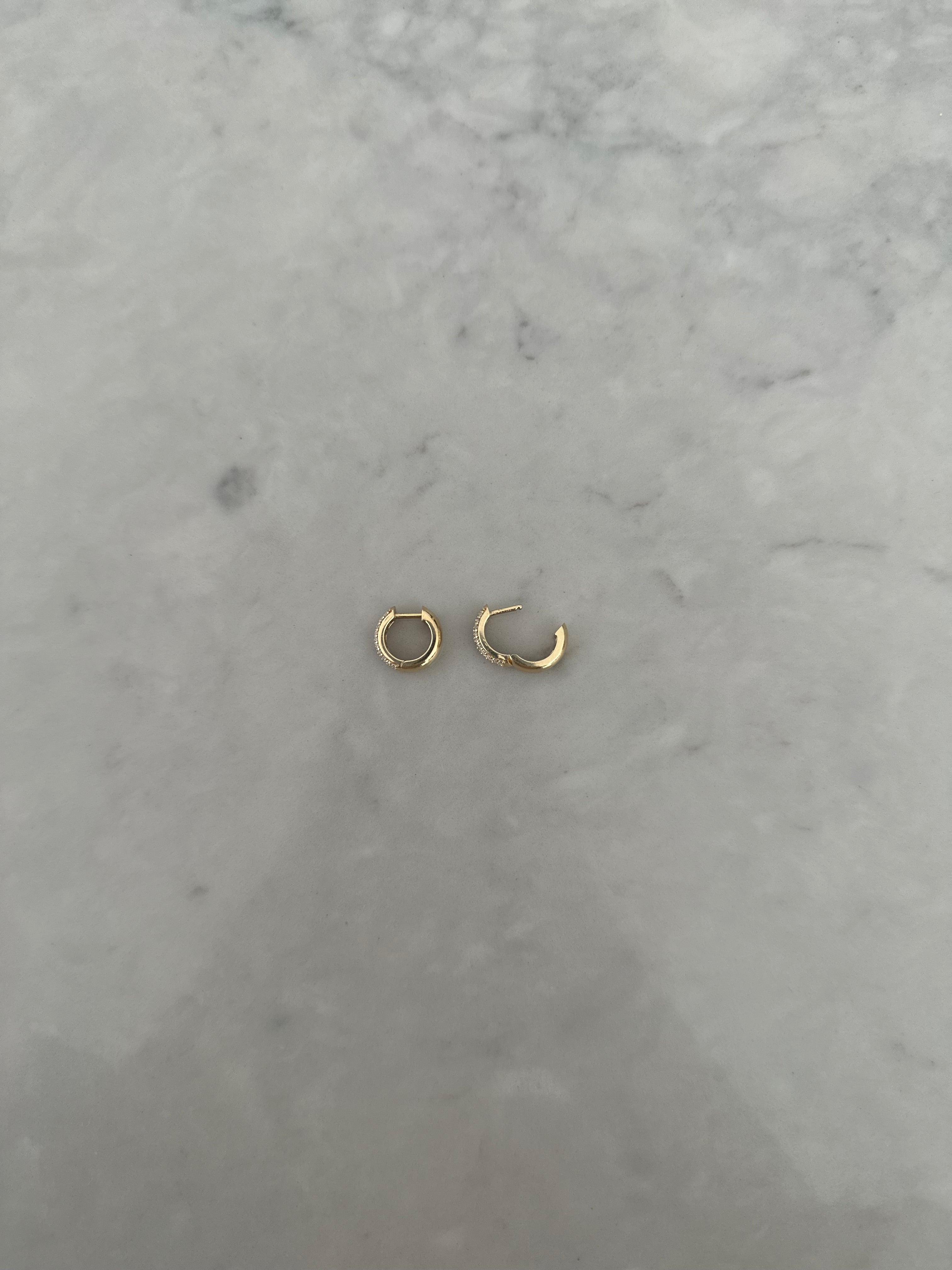 14K Gold Domed Diamond Pave Huggies