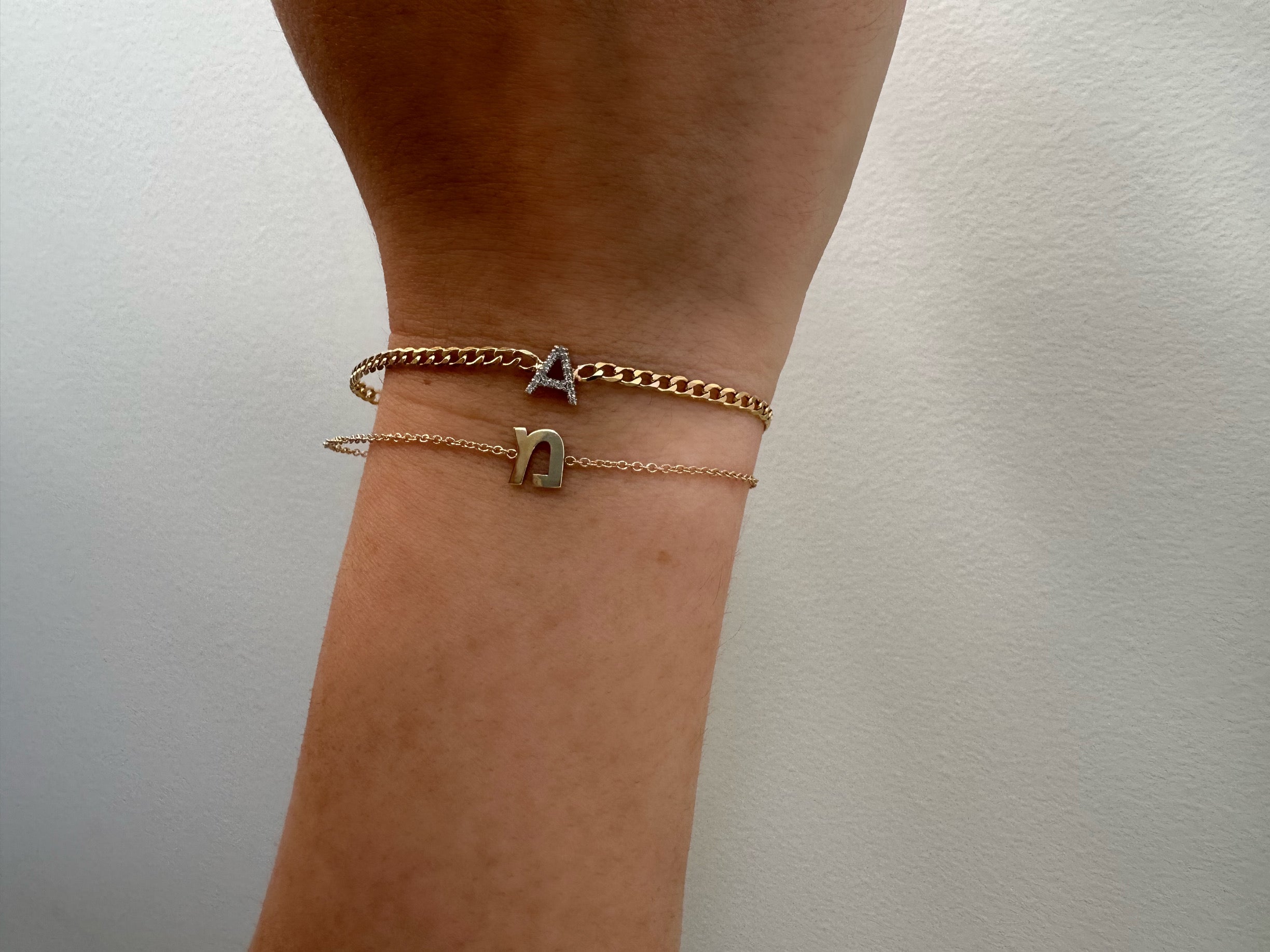 14K Gold Hebrew Initial Bracelet