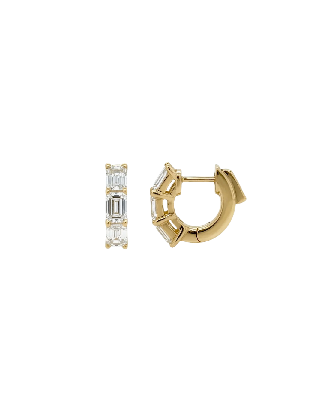 14K Gold Lab-Grown Emerald Cut Diamond Huggies