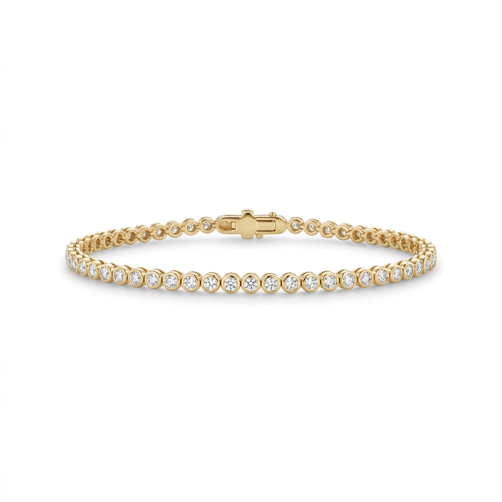 14K Gold Mini Diamond Tennis Bracelet- Bezel Setting