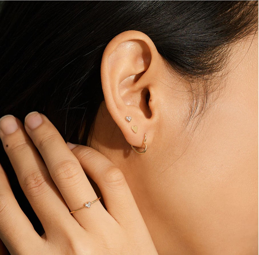 14K Gold Single Mini Heart Studs