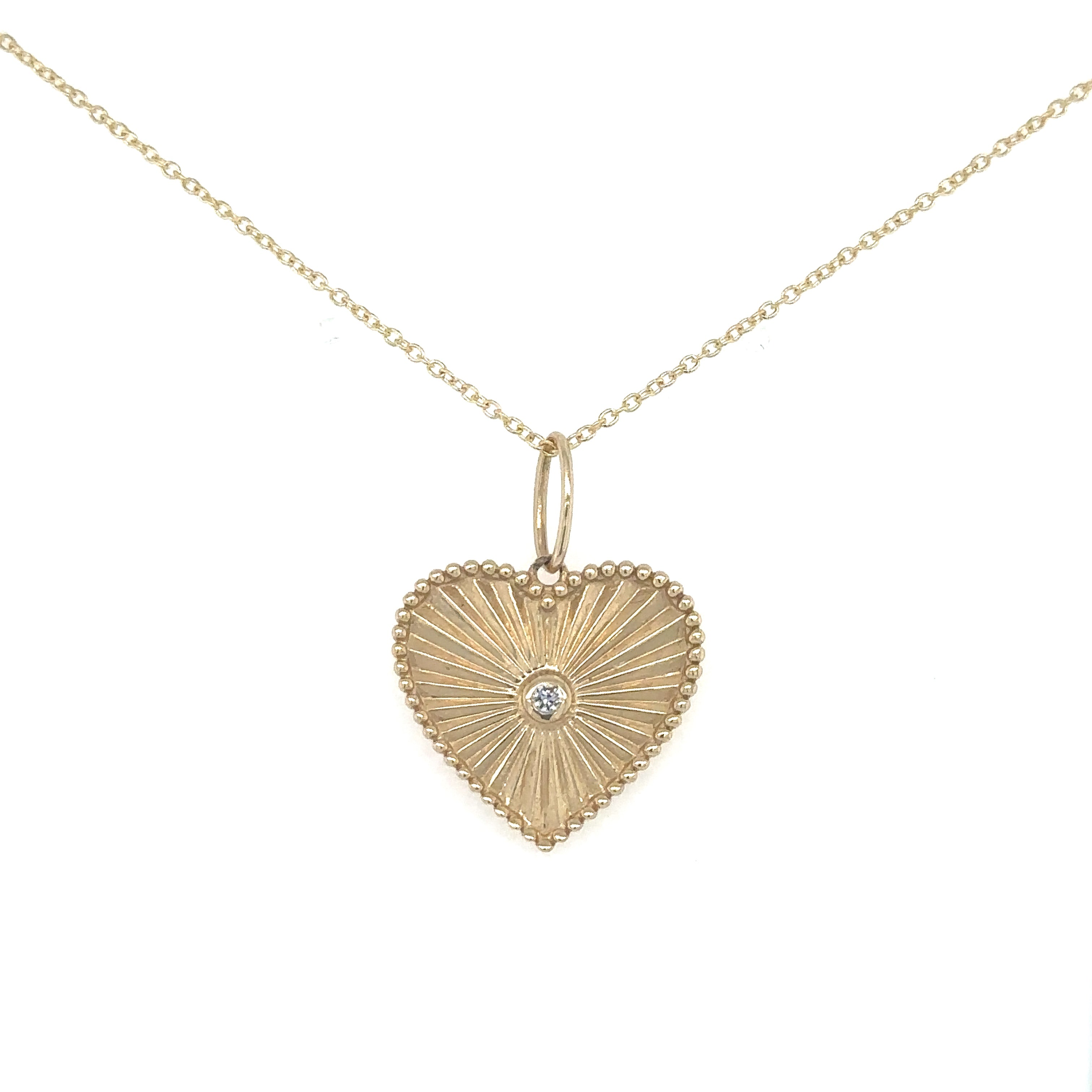 14K Gold and Diamond Fluted Heart Charm